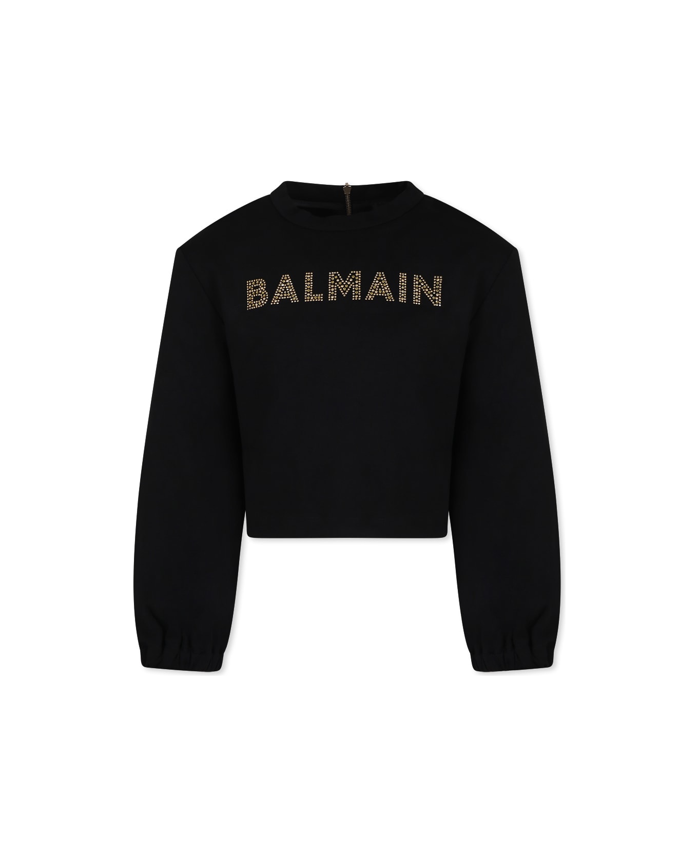 Balmain Black Crop Sweatshirt For Girl With Logo - Black