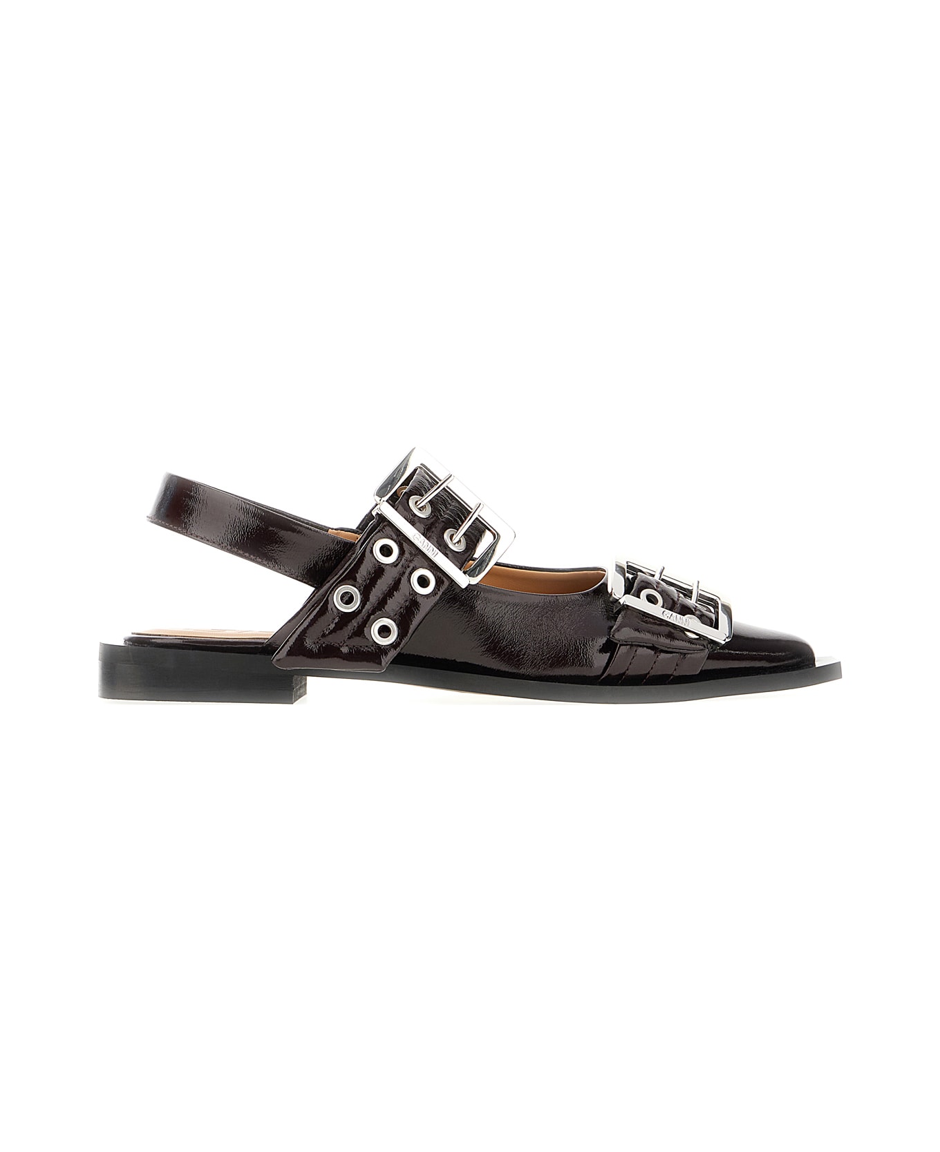 Ganni Aubergine Synthetic Leather Feminine Buckle Ballerinas - BURGUNDY