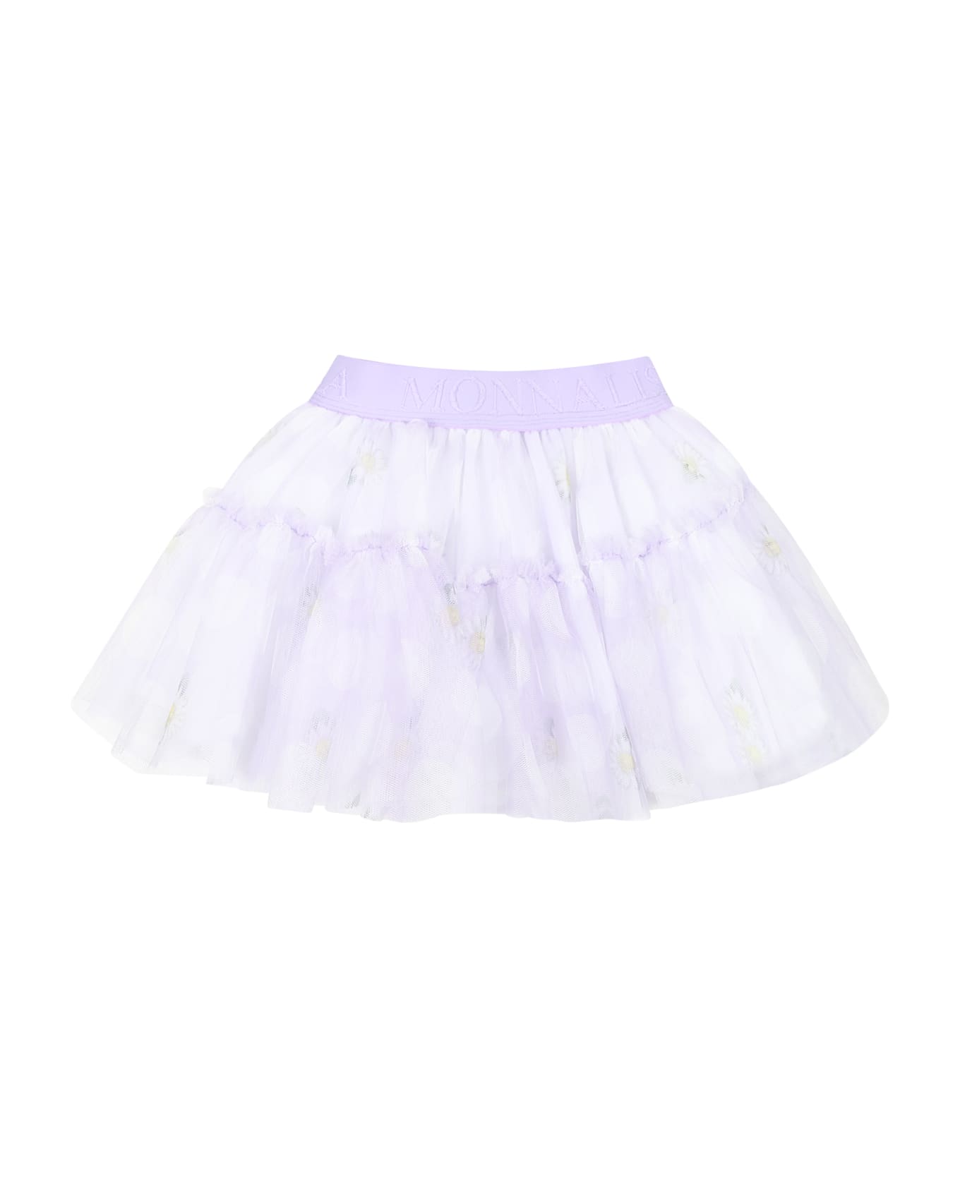 Monnalisa Purple Skirt For Baby Girl With Daisy Print - Violet