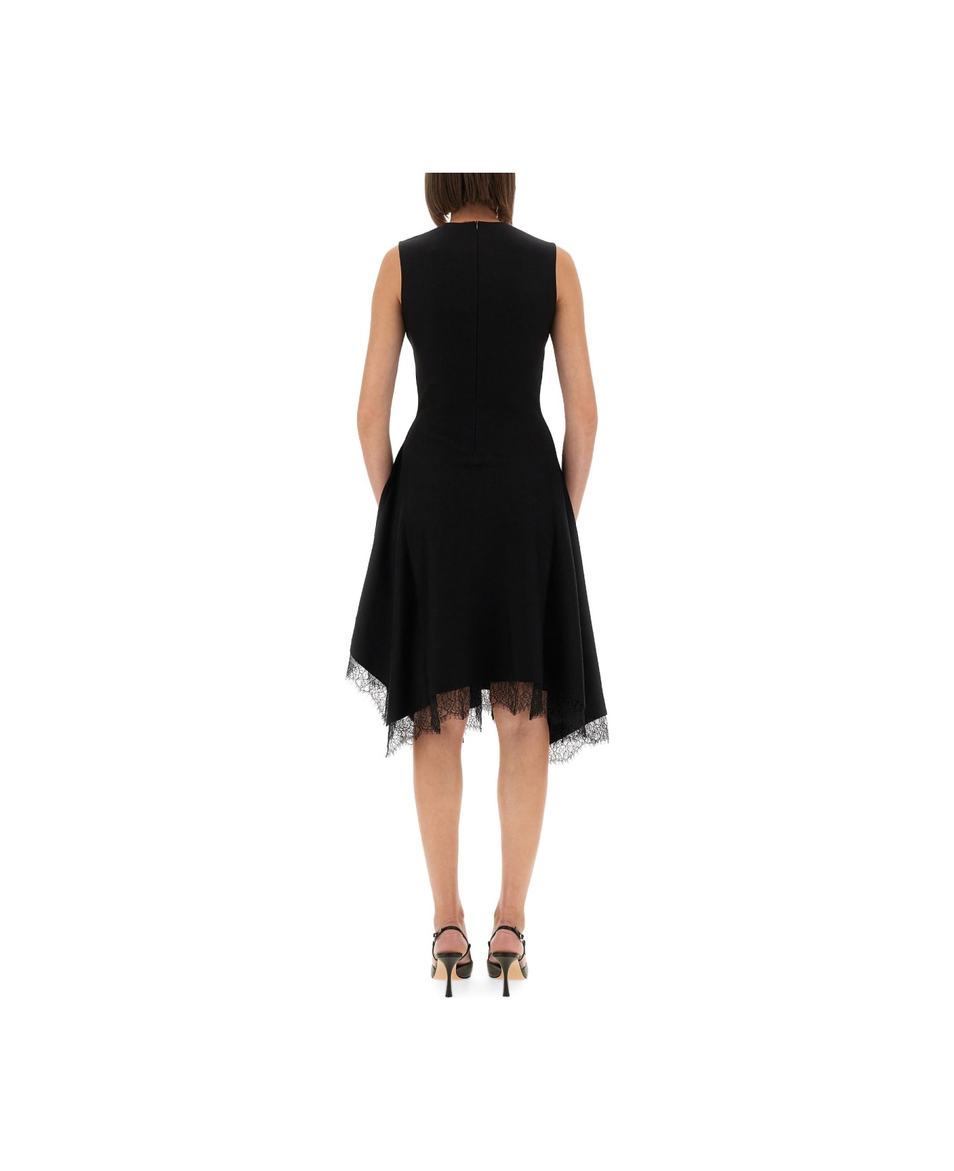 Alexander McQueen Asymmetrical Dress With Lace Detailing - BLACK