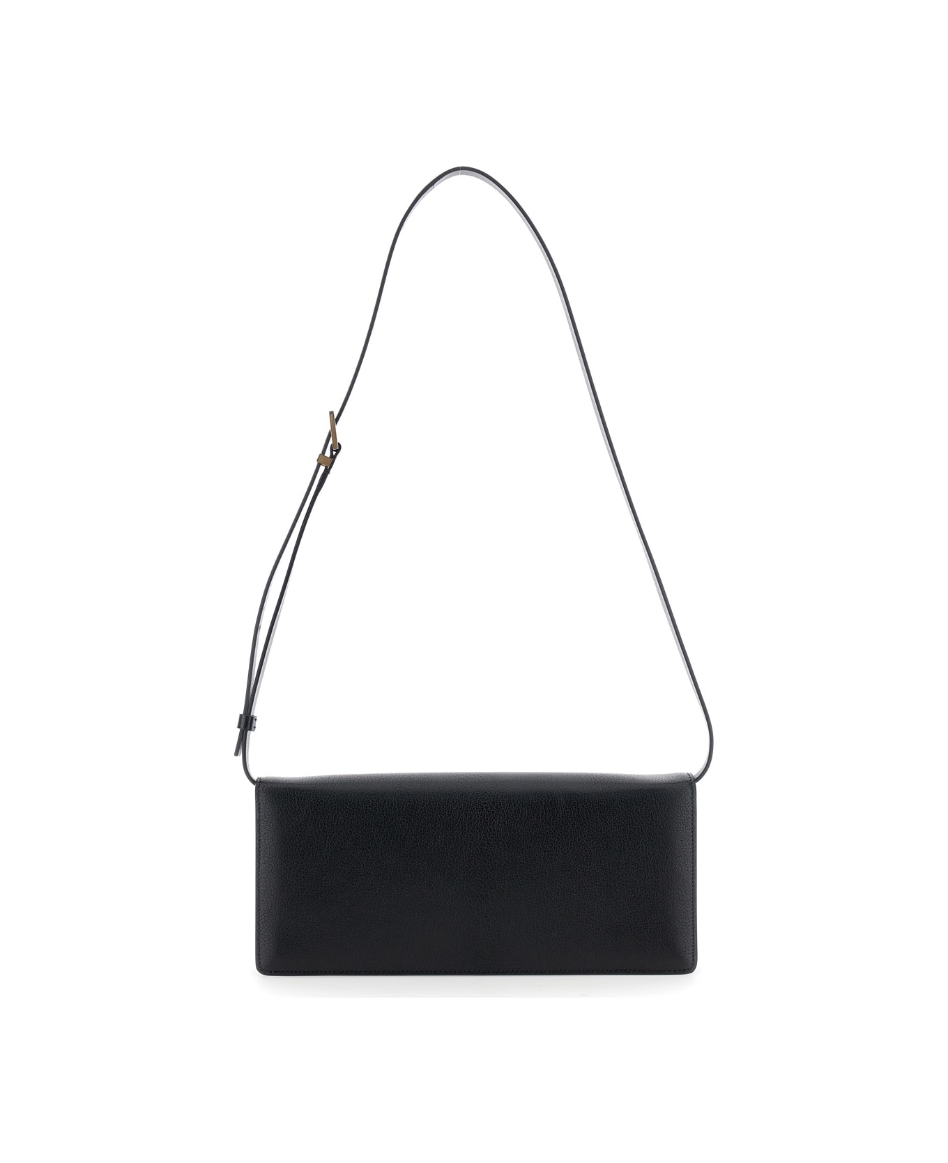 Tom Ford Black Crossbody Bag With Adjustable Shoulder Strap And T Plaque Closure In Grained Leather Woman - Black