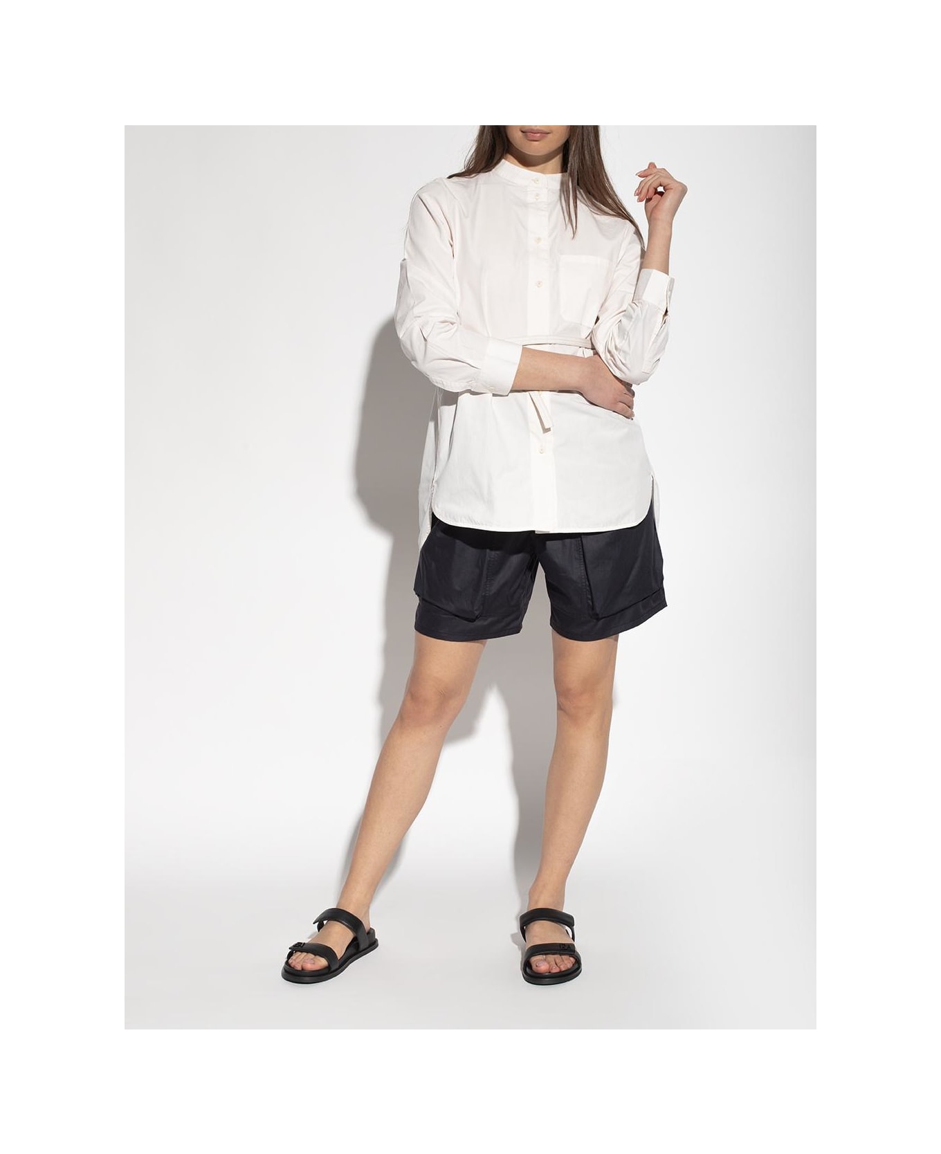 Emporio Armani Leather Slides With Logo - Black