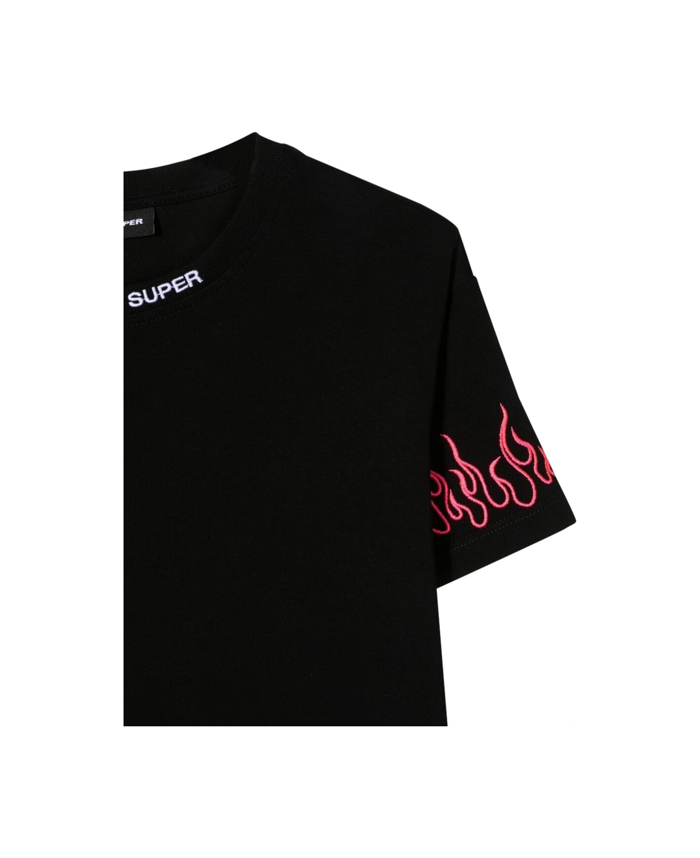 Vision of Super Black Embroidered Tshirt Fuchsia Flame - BLACK
