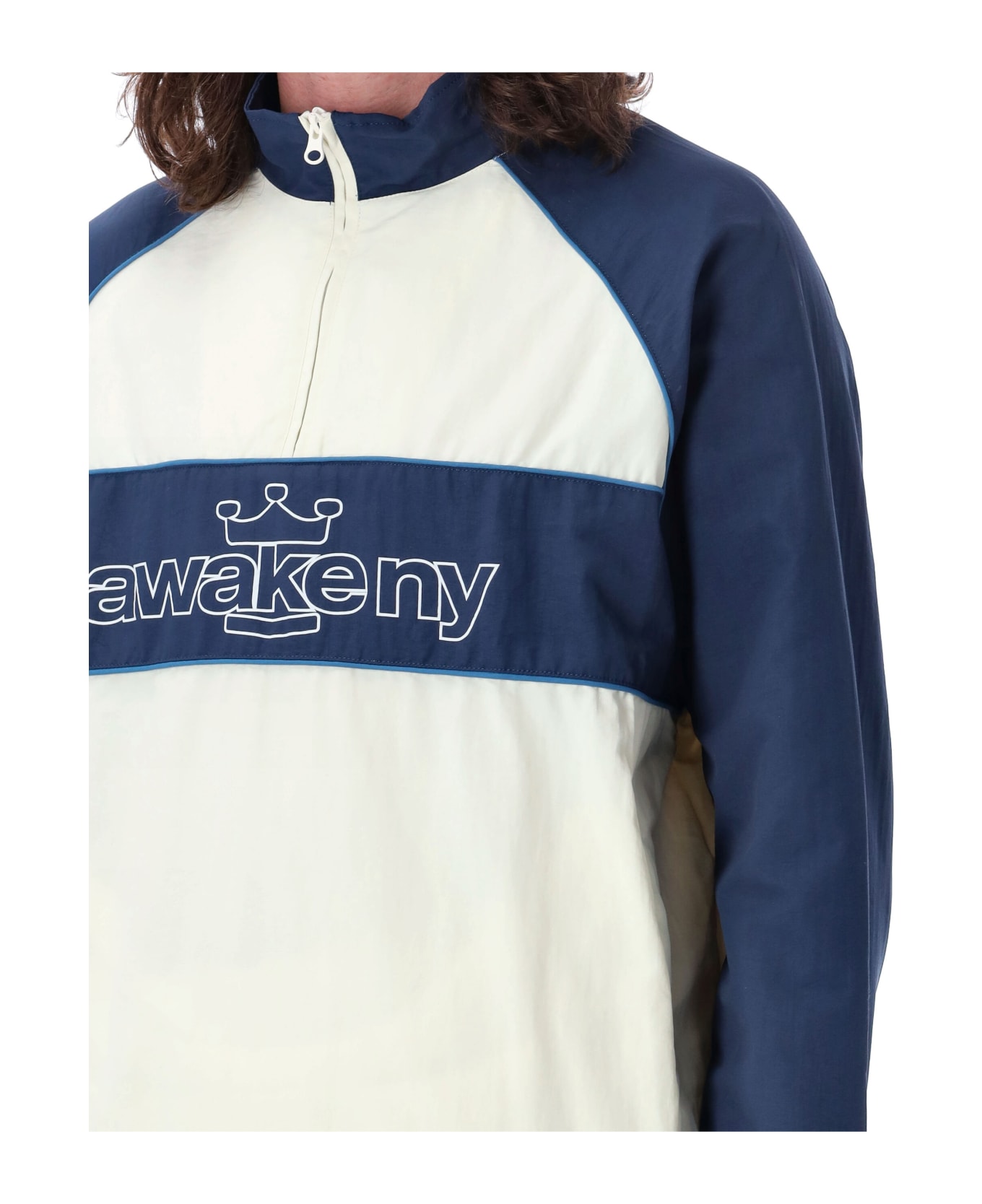 Awake NY Nylon Quarter Zip Jacket - WHITE NAVY
