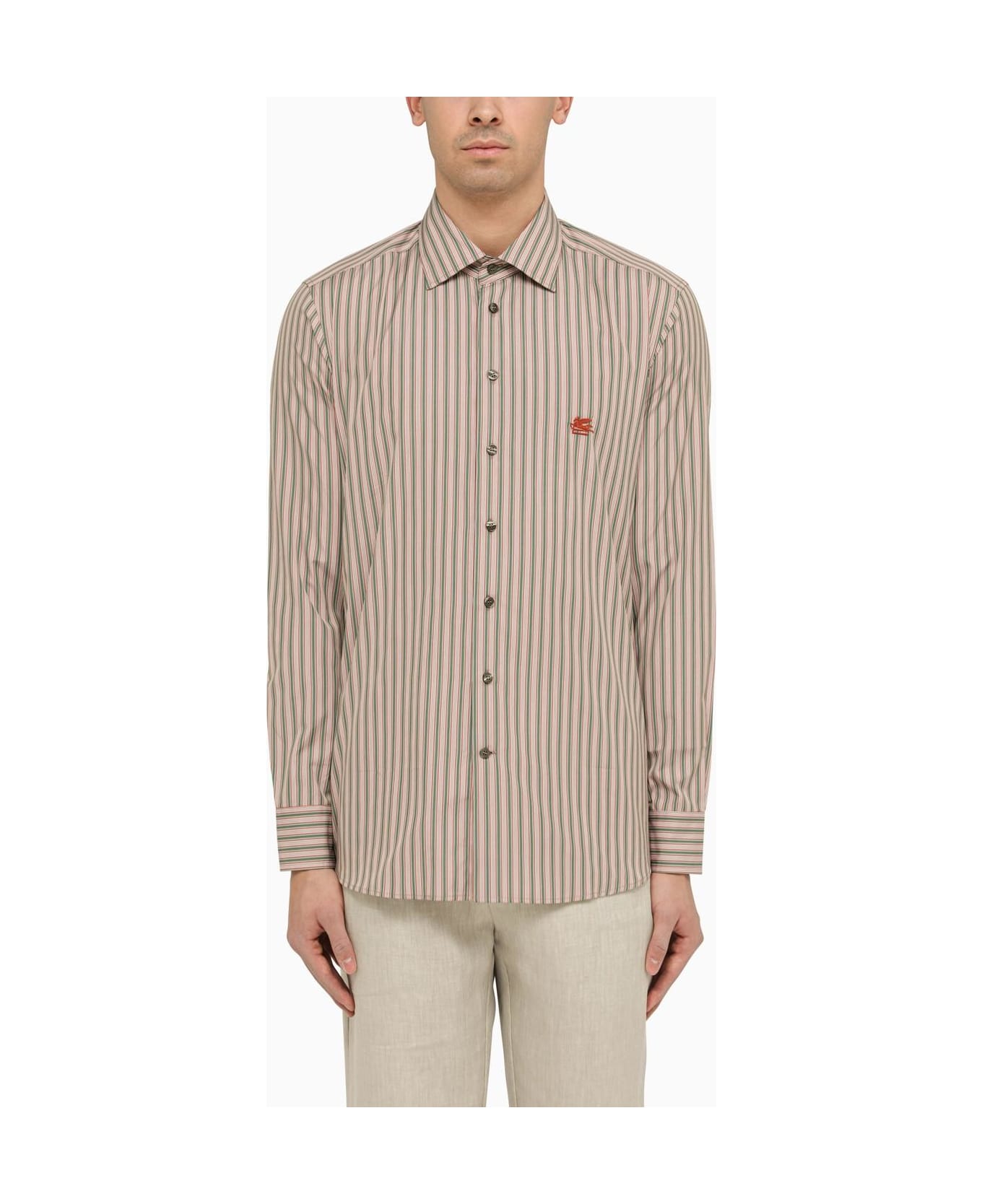 Etro Pink\/green Striped Cotton Shirt - Pink