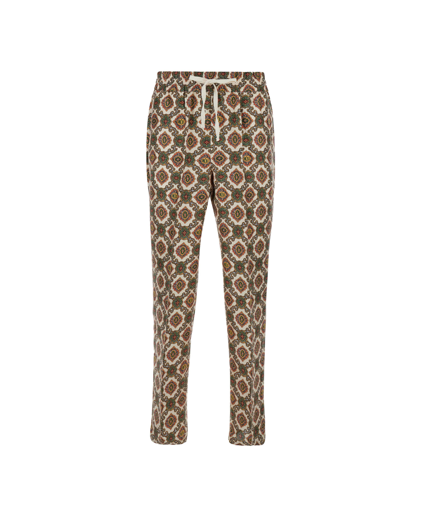 Drôle de Monsieur 'le Pantalon Renzo' Beige Pants With All-over Renzo Print In Silk Man - Beige