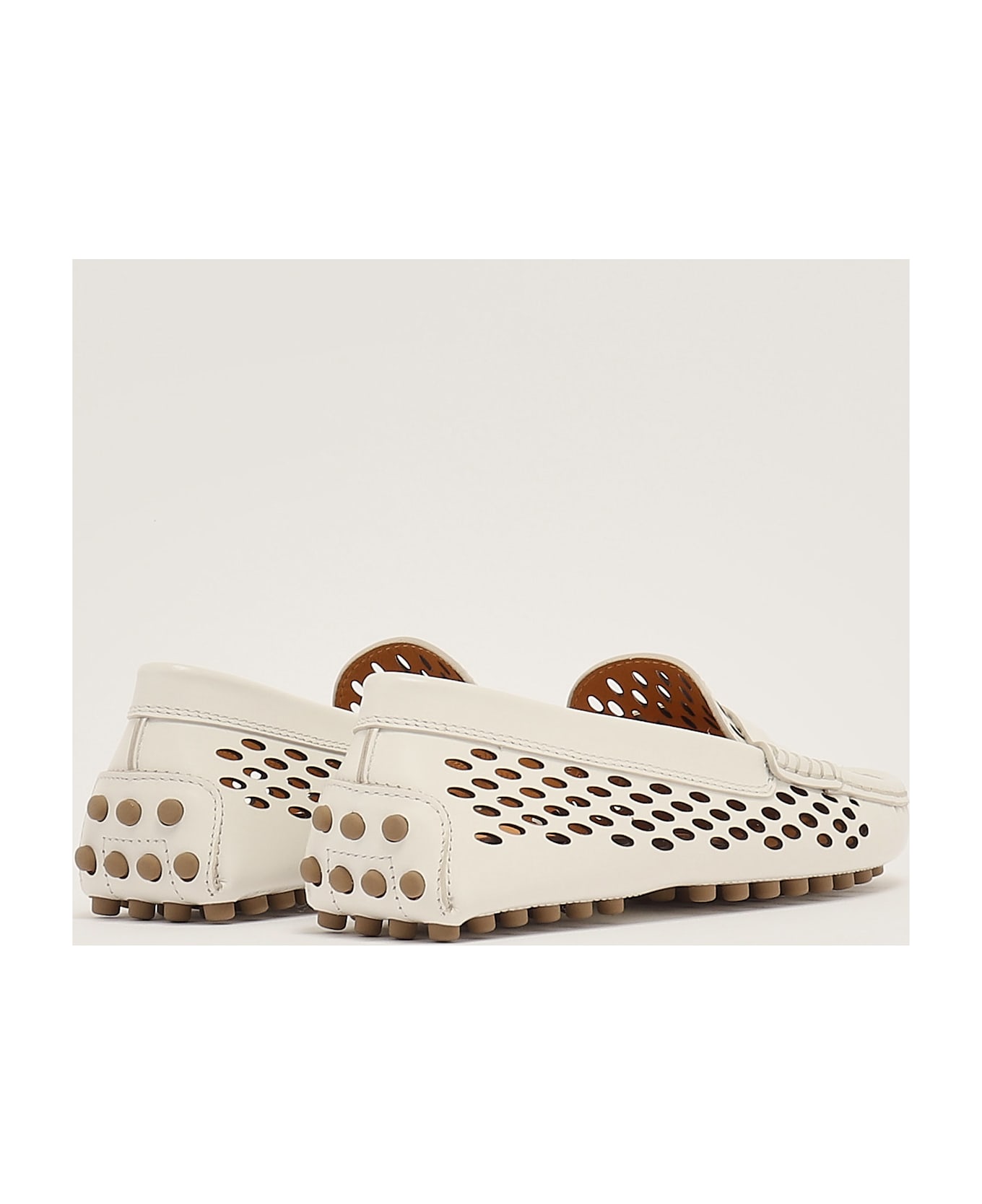 Tod's Gommino 22l Baffo Met+laser Hole Loafers - CREMA