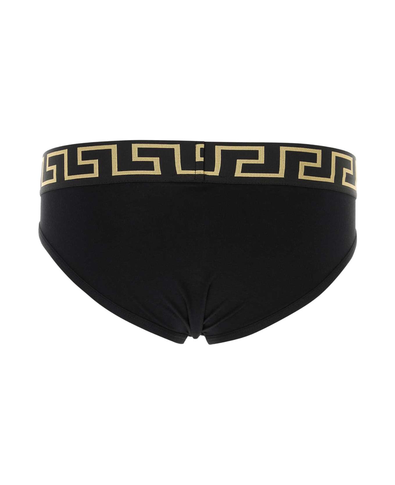 Versace Black Stretch Cotton Brief Set - BLACKGOLDGREEKKEY