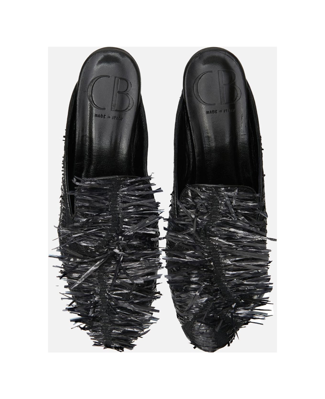 CB Made in Italy Fringed Raffia Flats Ravello - Black