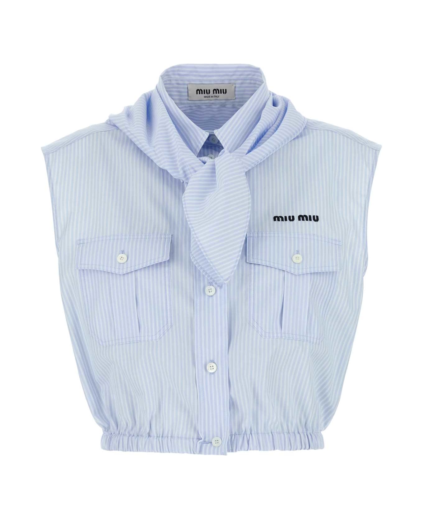 Miu Miu Embroidered Poplin Shirt - CIELO