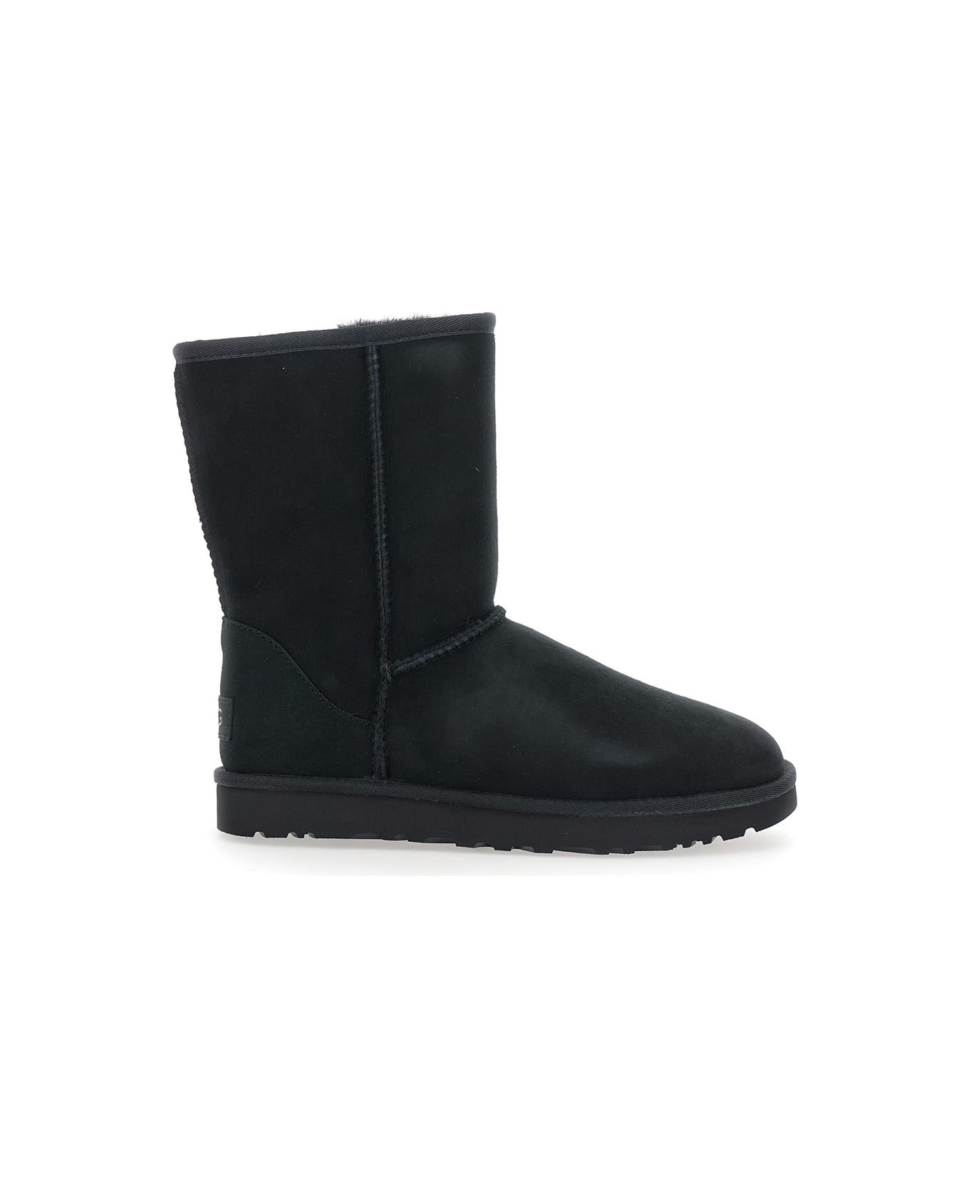 UGG 'classic Short' Black Boots With Logo Patch On The Rear And Shearling Lining In Suede Woman - Black