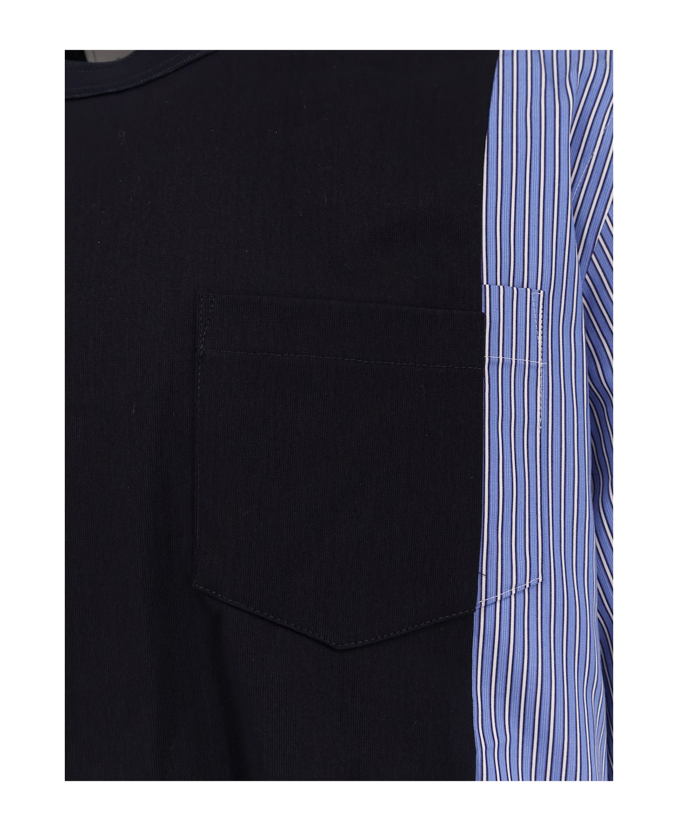 Sacai Cotton Jersey T-shirt With Popeline Inserts - NAVY BLUE STRIPE