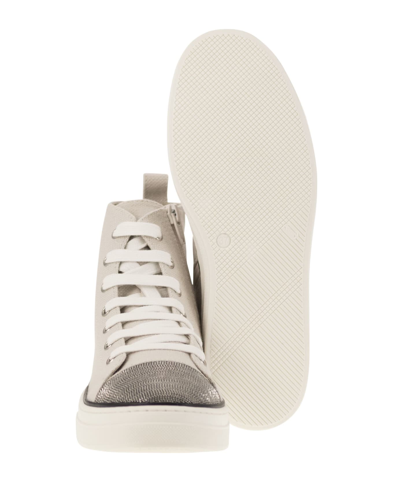 Brunello Cucinelli High-top Sneakers In Cotton And Linen - White シューズ