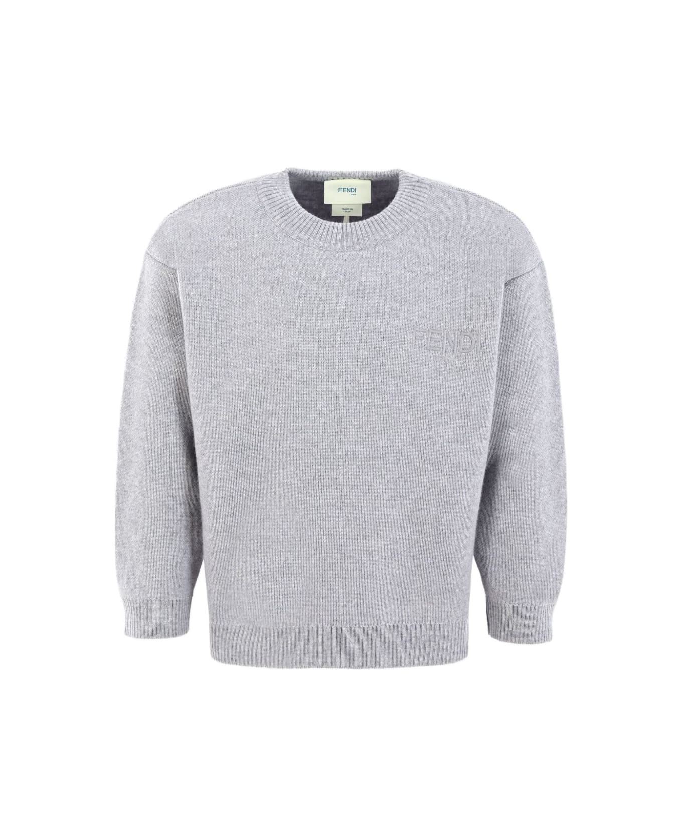 Fendi Kids Wool Sweater With Logo - Grey