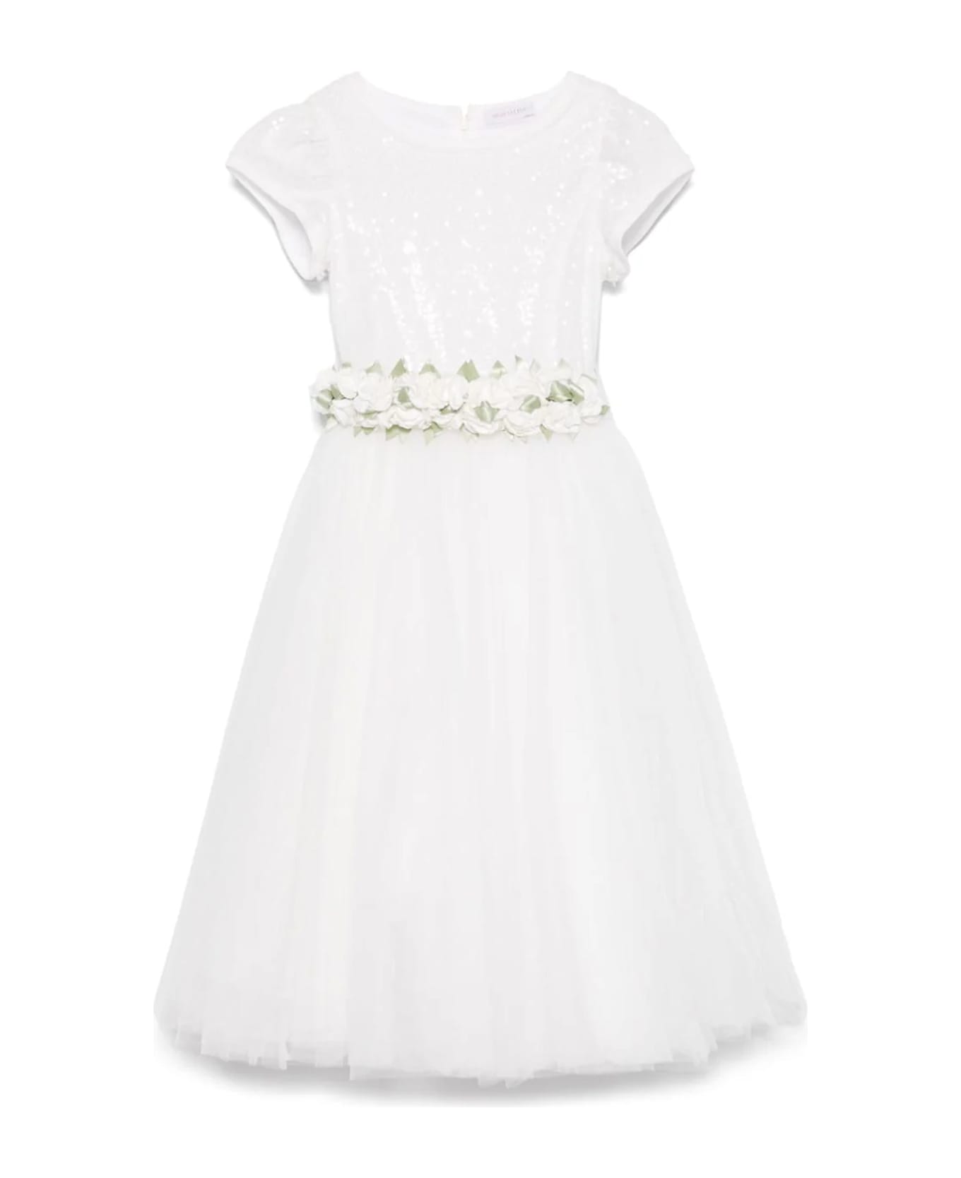 Monnalisa White Dress For Girl With Flowers - White