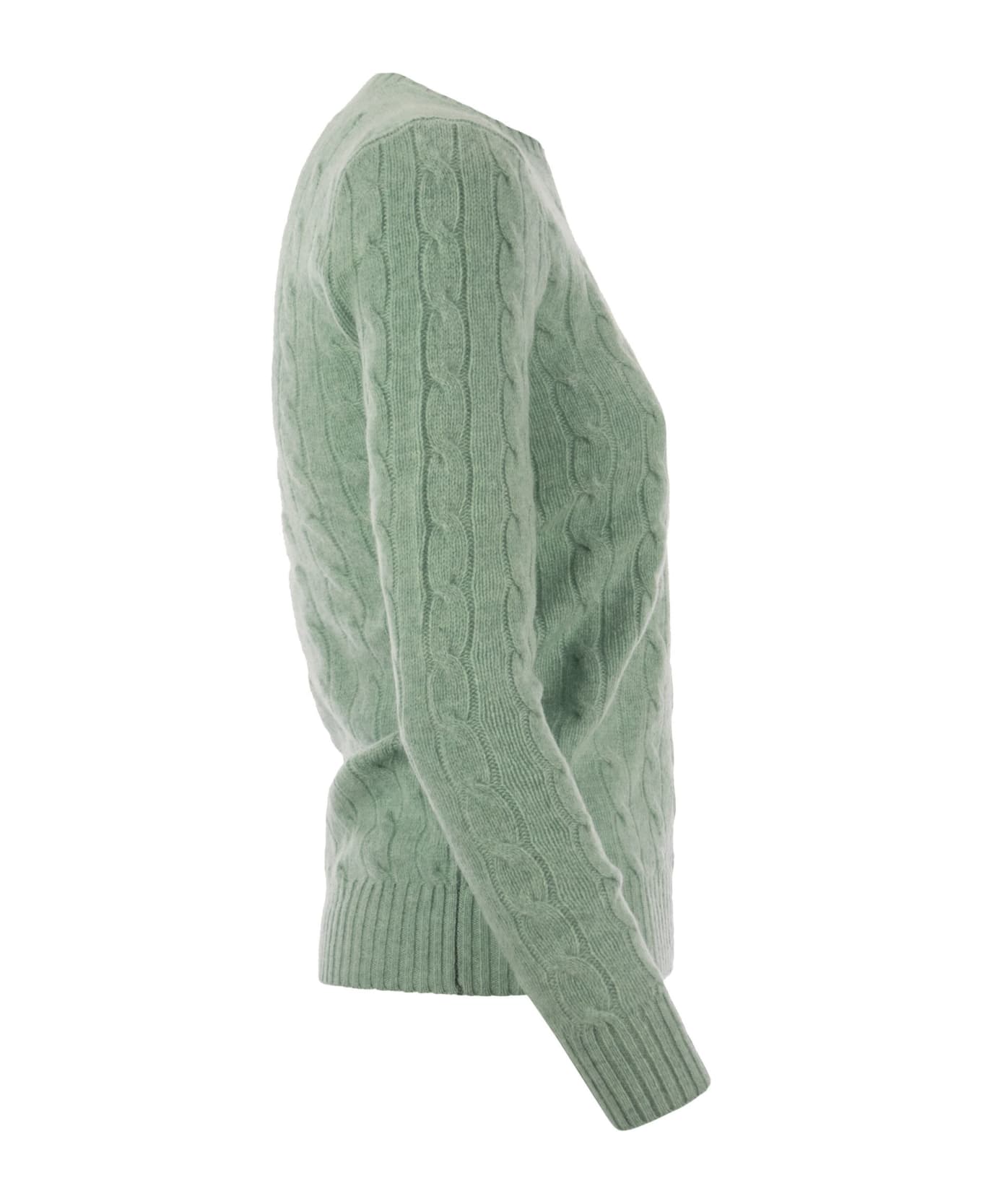Polo Ralph Lauren April Melange Green Wool And Cashmere Braided Sweater - Green ニットウェア