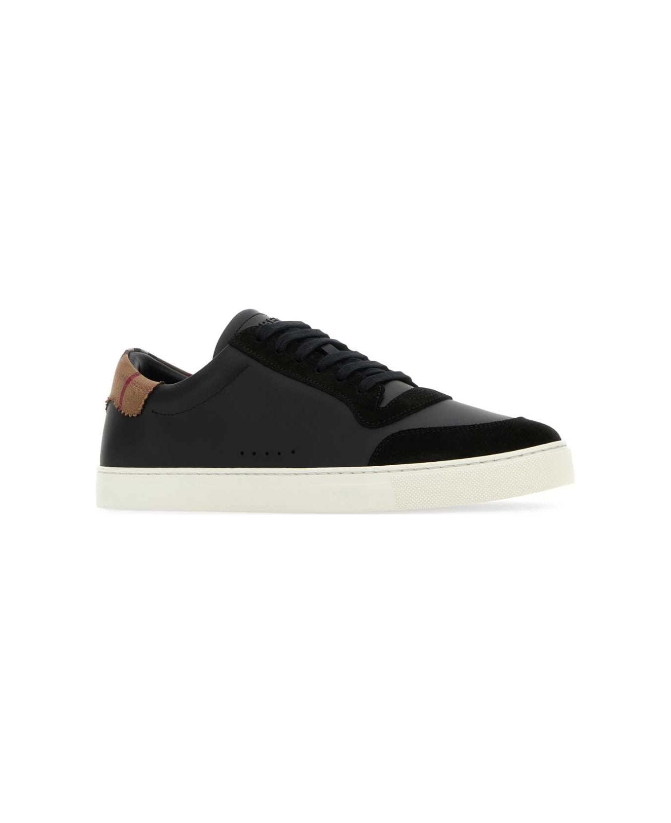 Burberry Black Leather Sneakers - BLACK