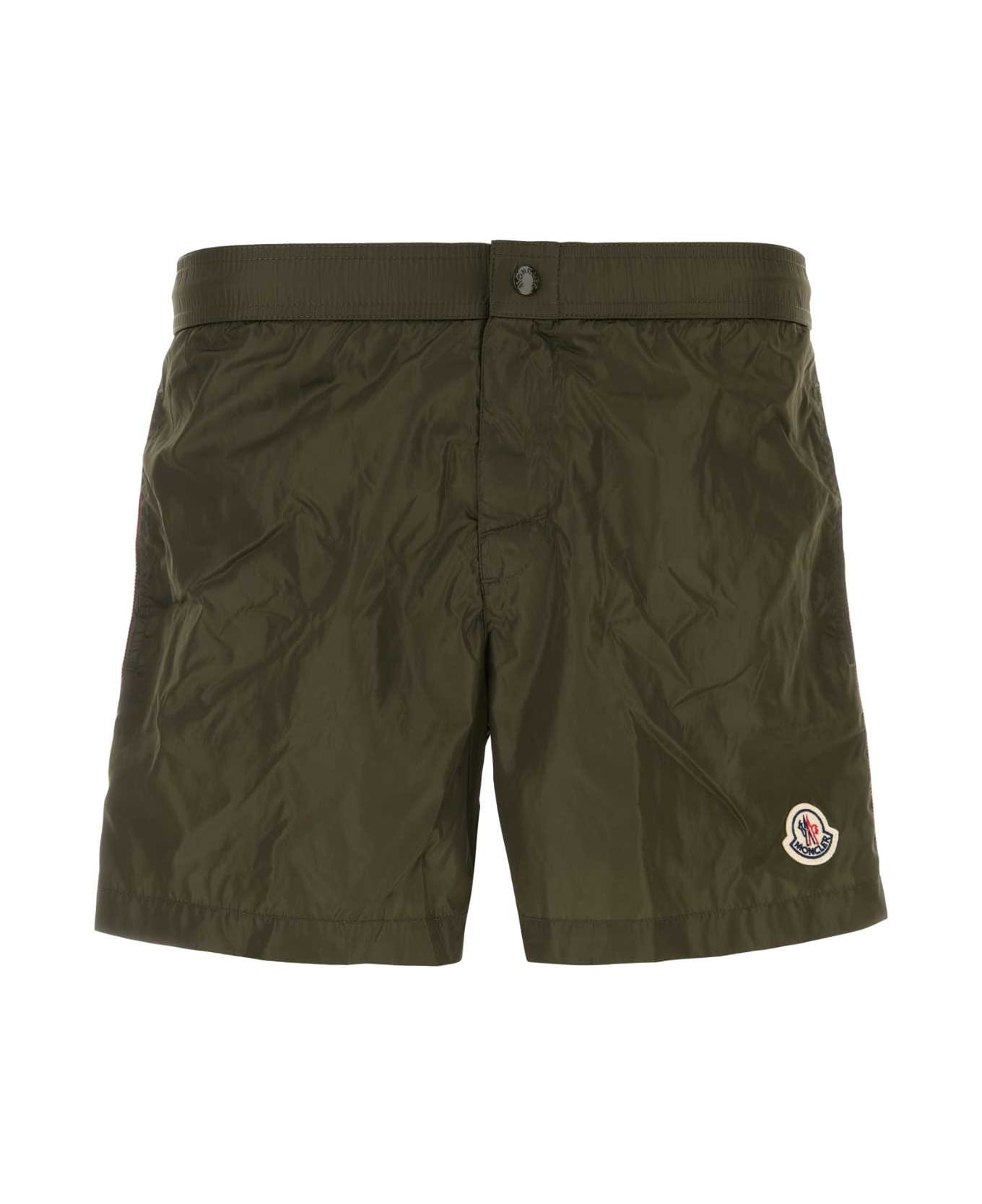 Moncler Army Green Nylon Swimming Shorts - 833