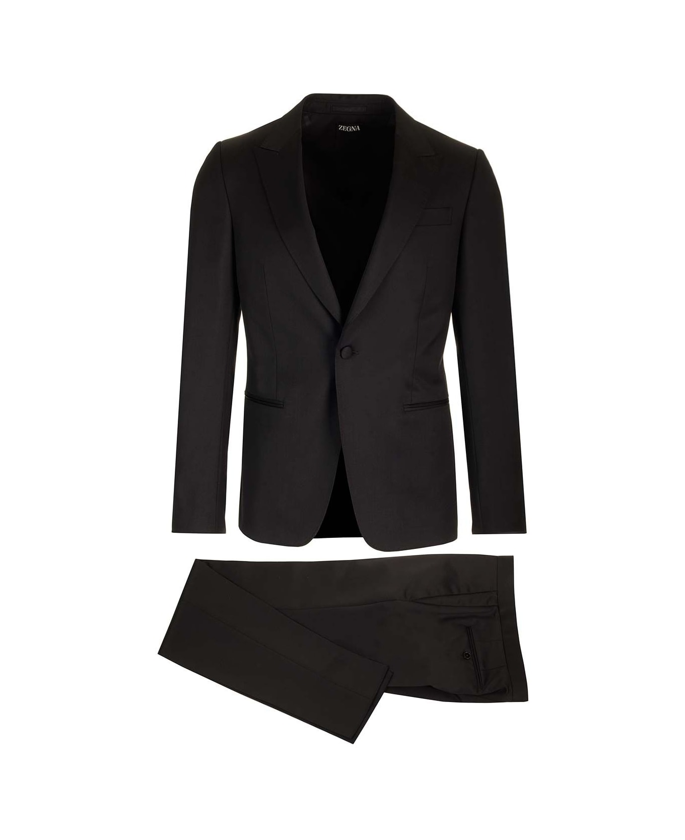 Zegna Black Solid Wool And Mohair Tailored Evening Suit - Black