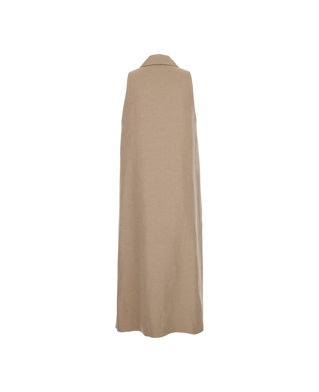 Eleventy Beige Double-breasted Sleeveless Coat In Linen Woman - Beige