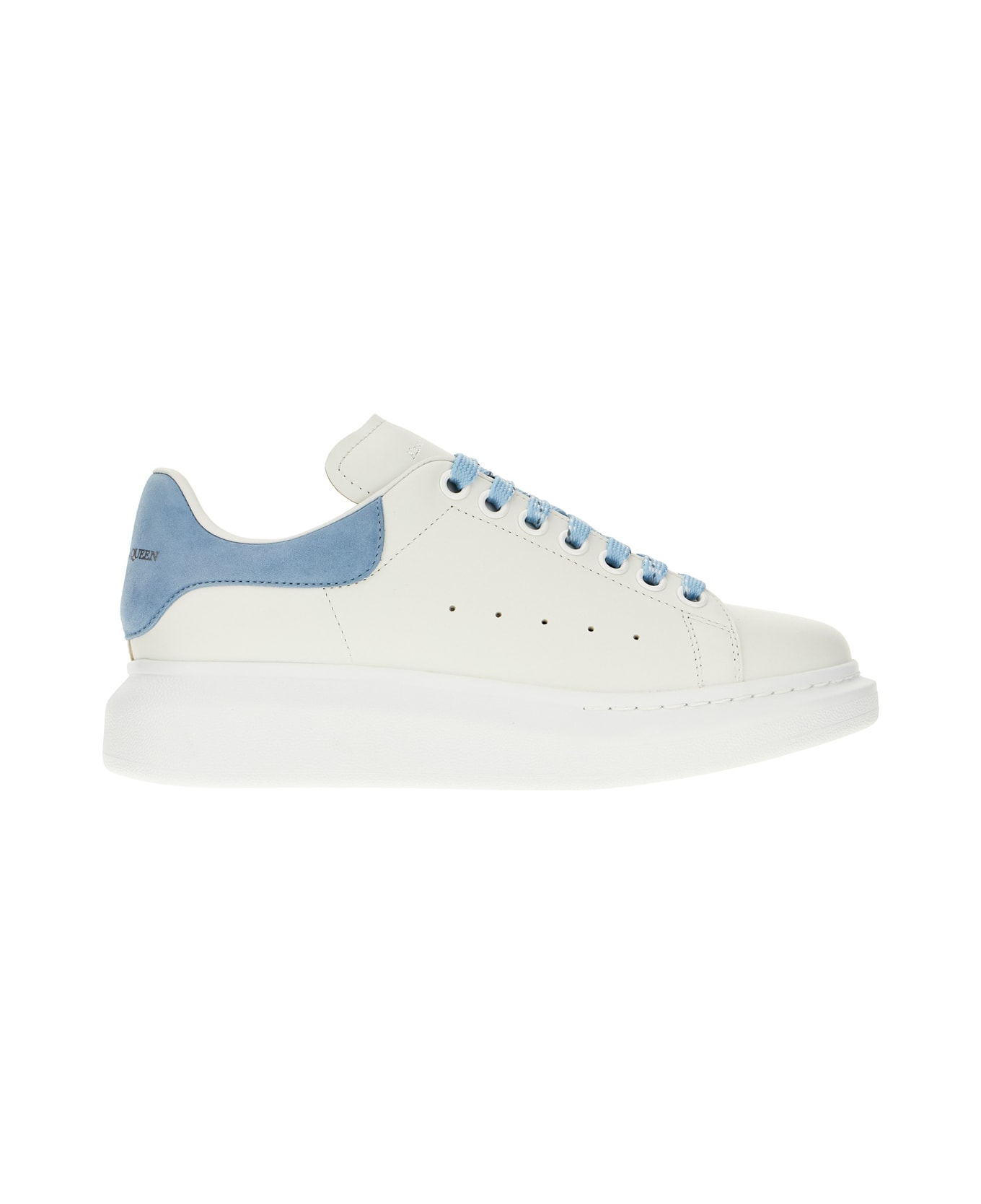Alexander McQueen White Leather Sneakers With Light Blue Suede Heel - WHITE POWDER BLUE