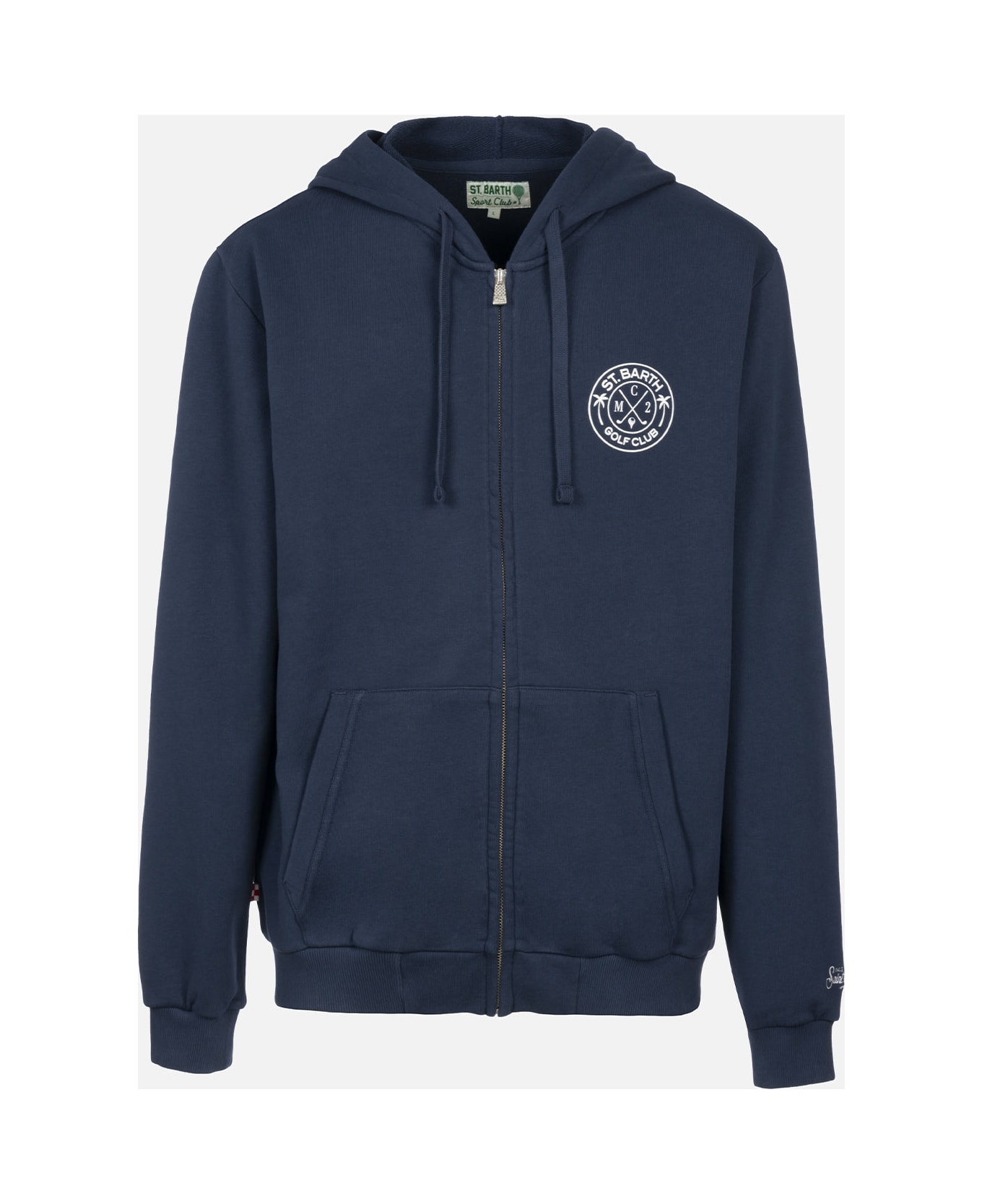 MC2 Saint Barth Man Zipped Cotton Fleece Hoodie Danny With Front And Back Print - BLUE