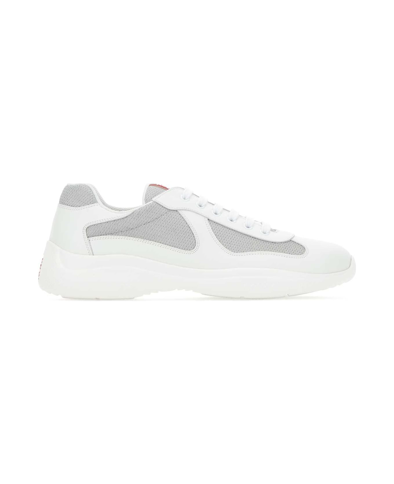 Prada Two-tone Leather And Tech Fabric Sneakers - BIANCOARGENTO