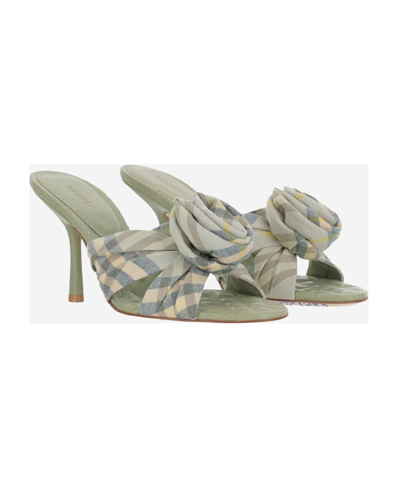 Burberry Mews Rose Stretch Linen Blend Check Mules - Green