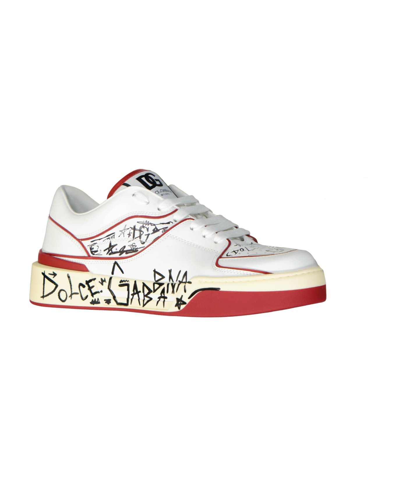 Dolce & Gabbana Printed Leather Sneakers - White