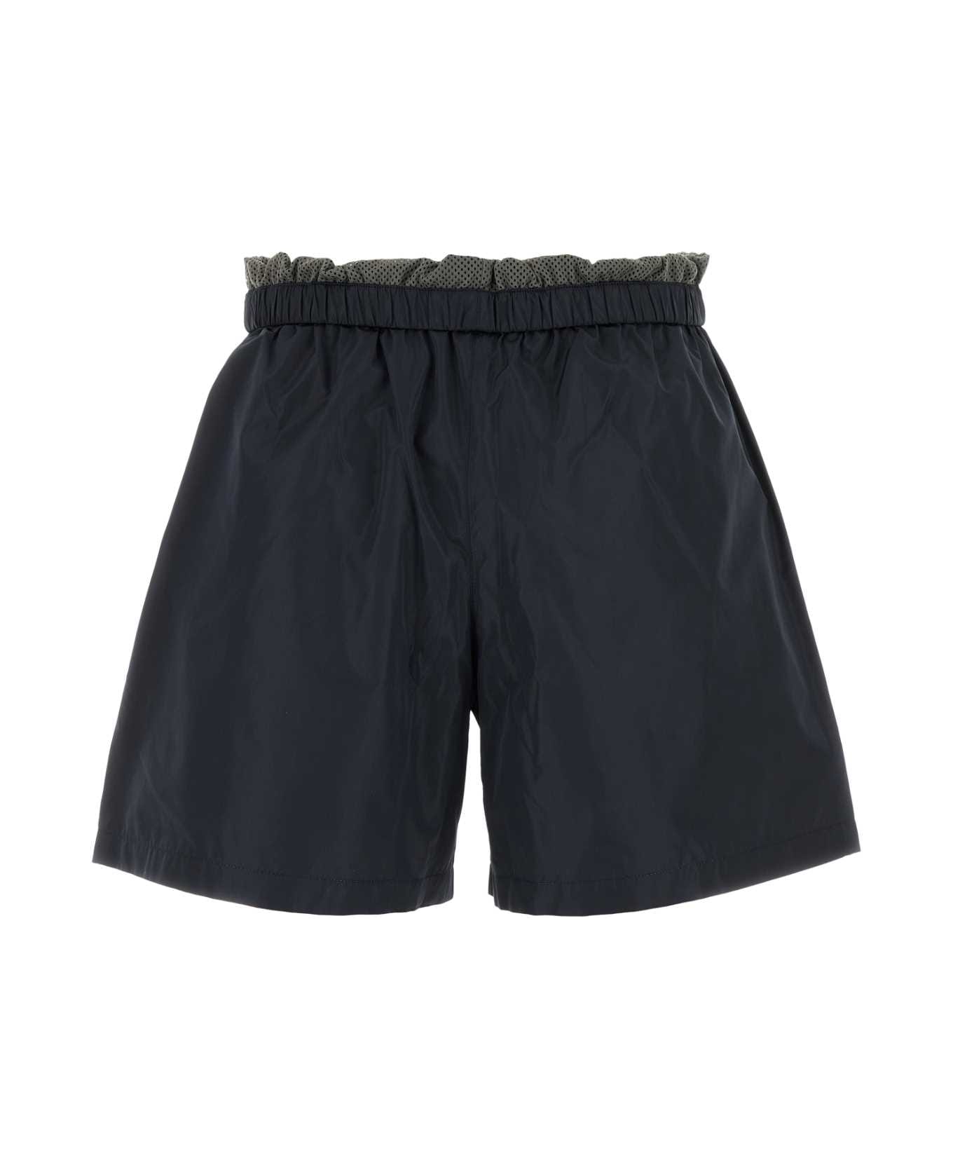 Miu Miu Navy Blue Tech Silk Shorts - BLEU