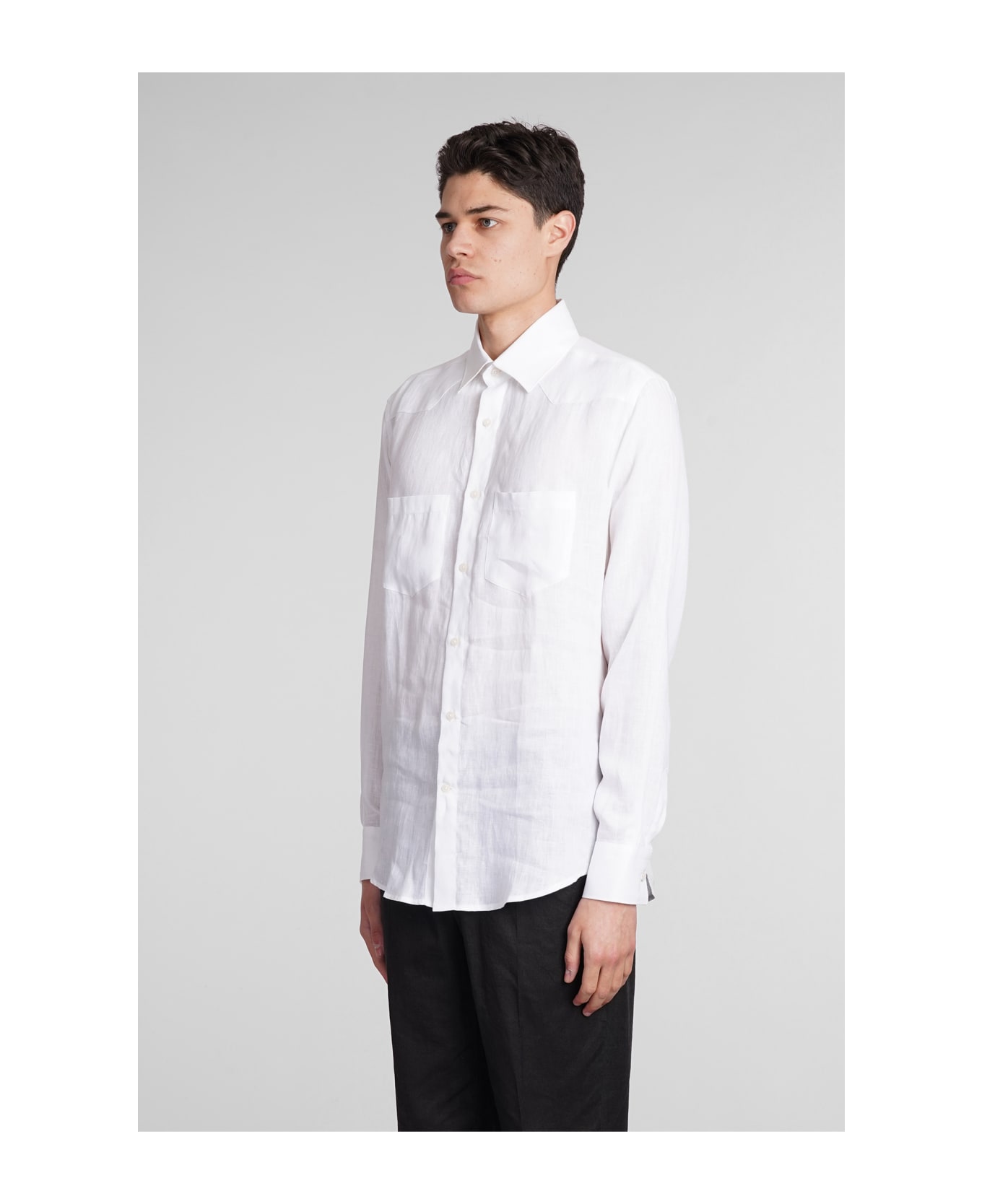 Low Brand Shirt S141 Shirt In White Linen - white
