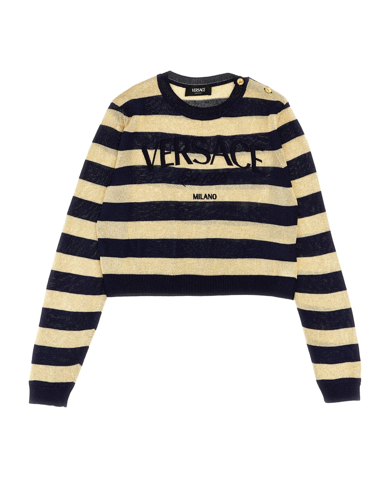 Versace Lurex Striped Sweater With Logo Embroidery - Multicolor
