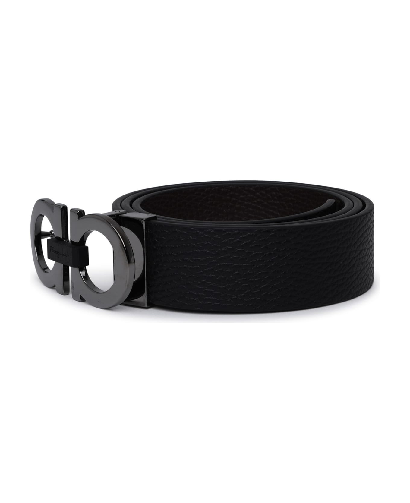 Ferragamo Hammered Leather Reversible Belt - Black ベルト