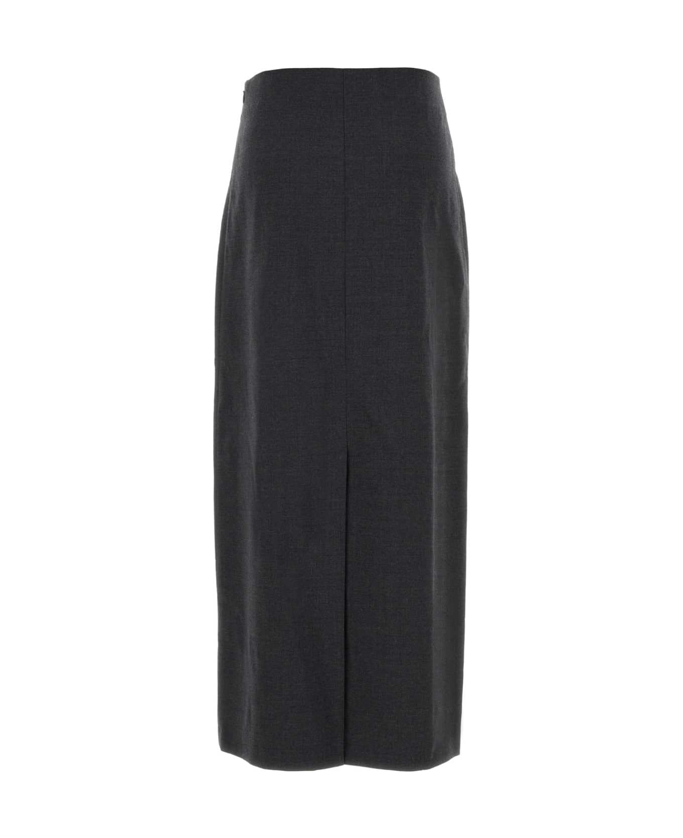 Loulou Studio Charcoal Stretch Wool Samos Skirt - ANTHRACITEMELANGE