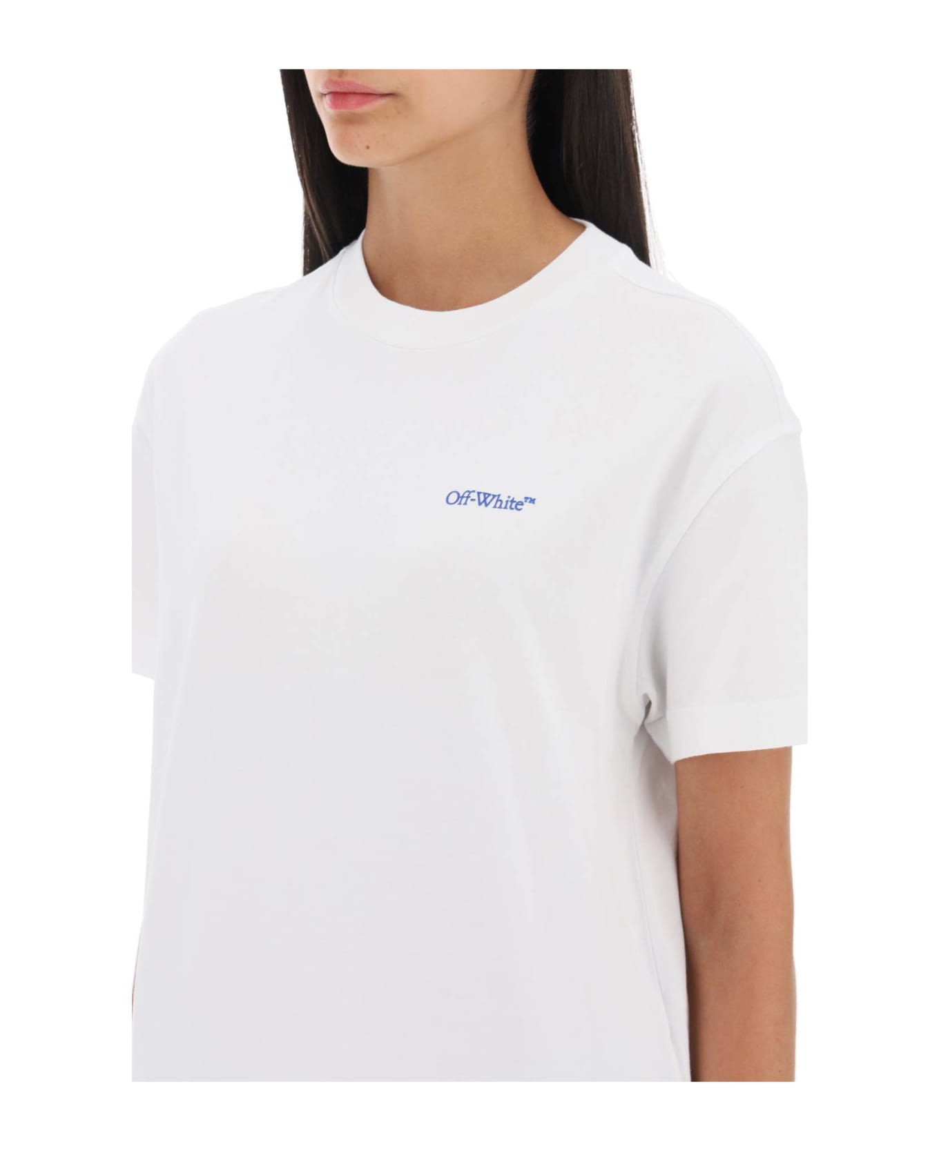 Off-White Embroidered Diagonal Tab Casual T-shirt - White Blue A Tシャツ