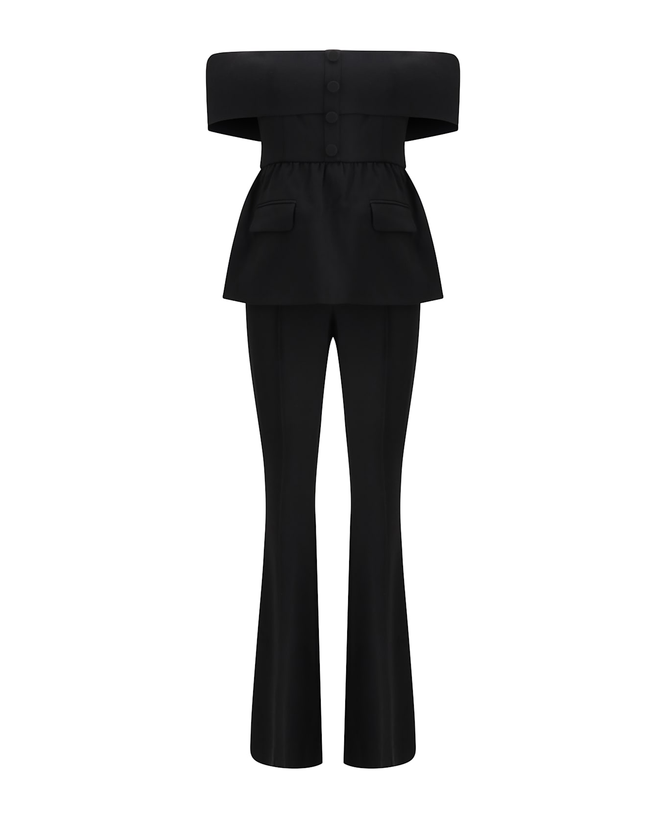 self-portrait Ruffled Crepe Jumpsuit - Black