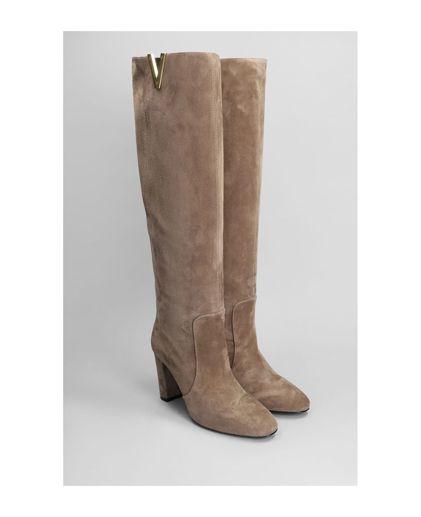 Via Roma 15 High Heels Boots In Beige Suede - beige