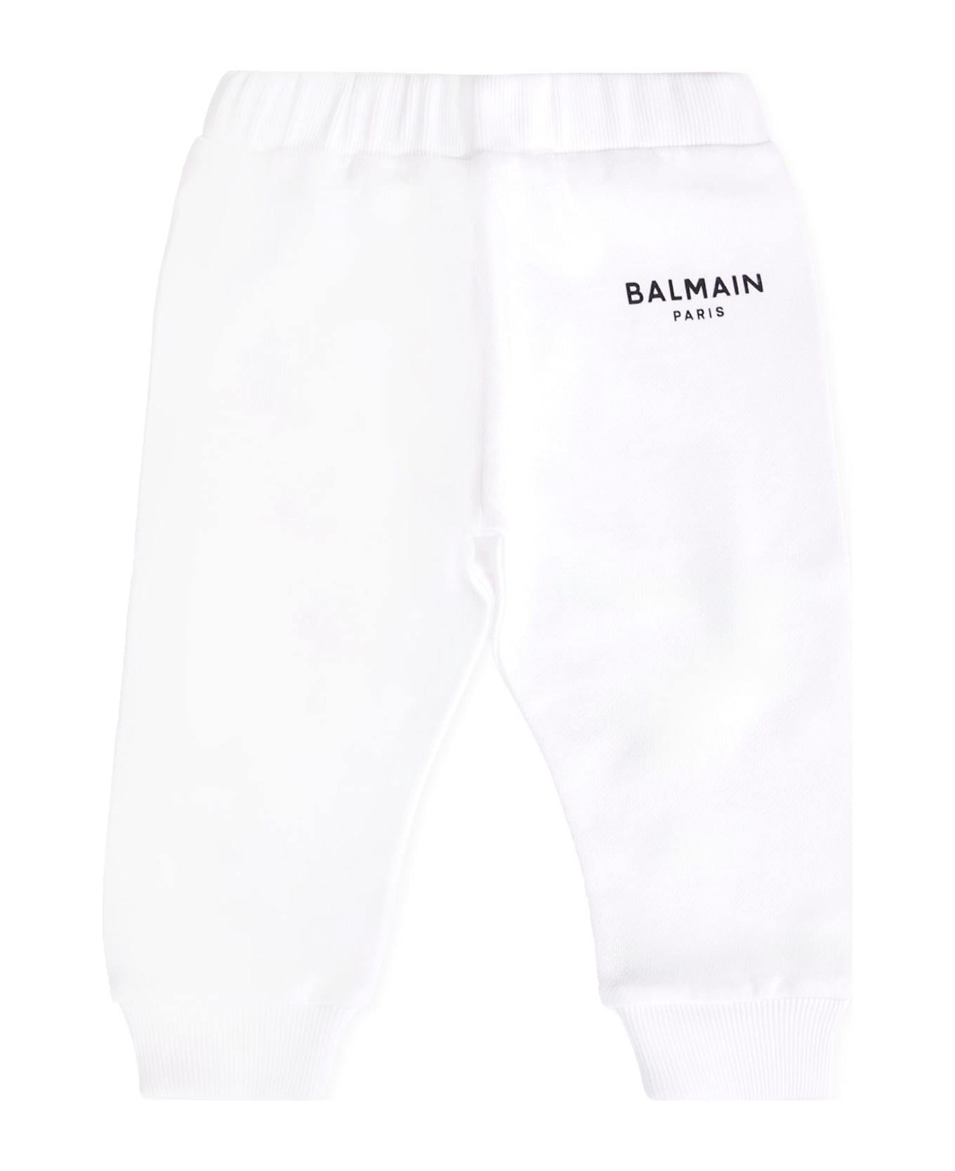 Balmain White Trousers For Babykids With Logo - White