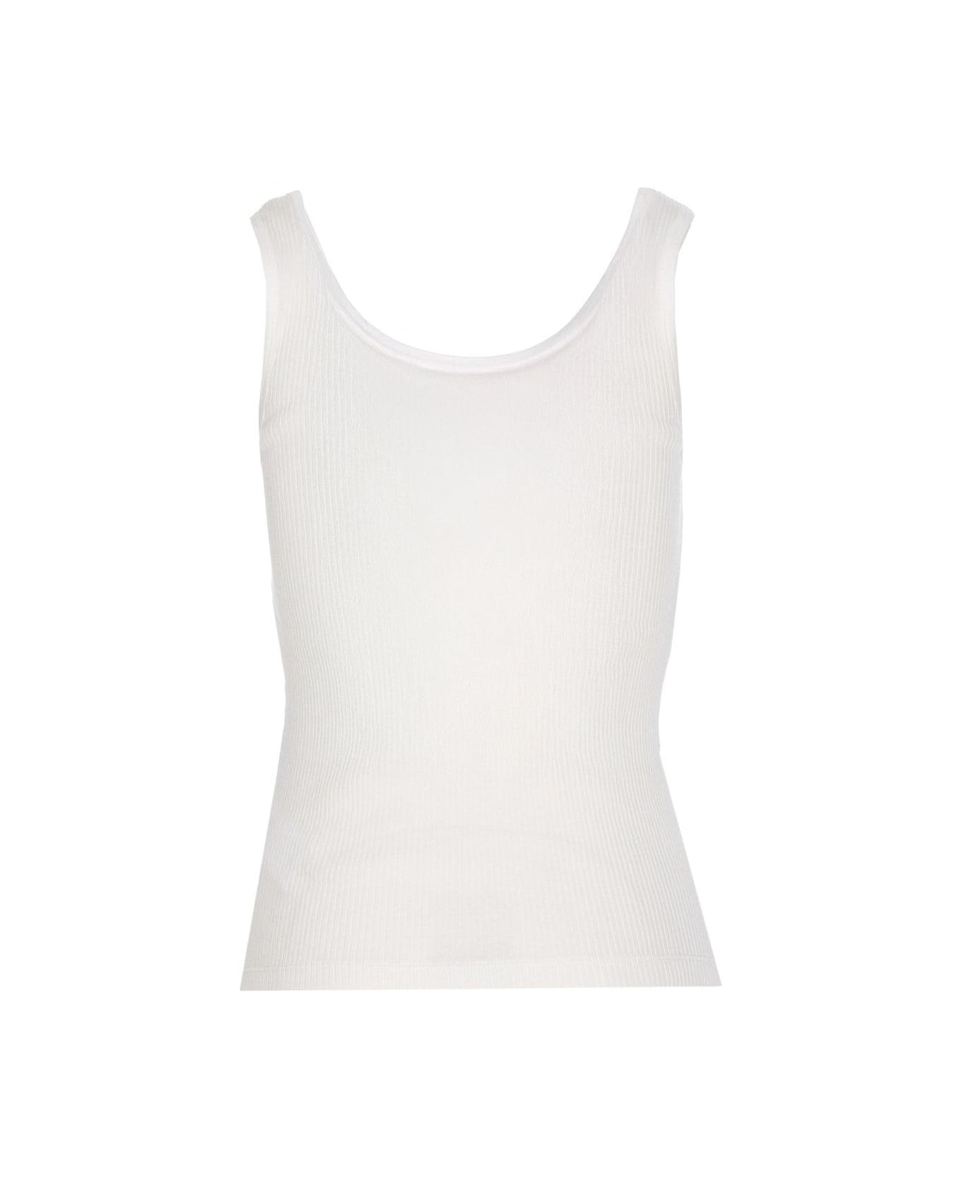 Chloé Logo Embroidered Ribbed Tank Top - Bianco