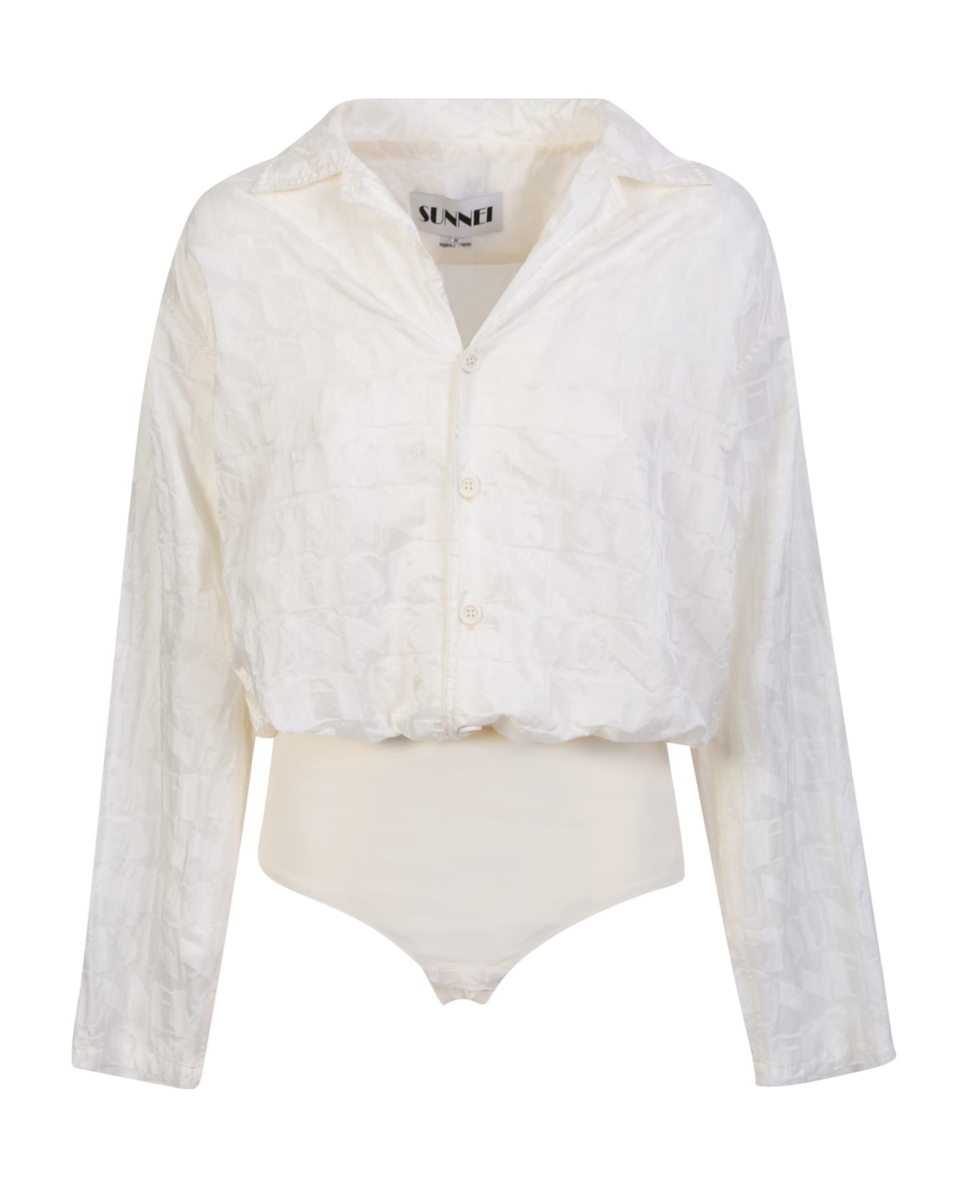 Sunnei Jacquard Shirt Bodysuit In Cream - White ボディスーツ