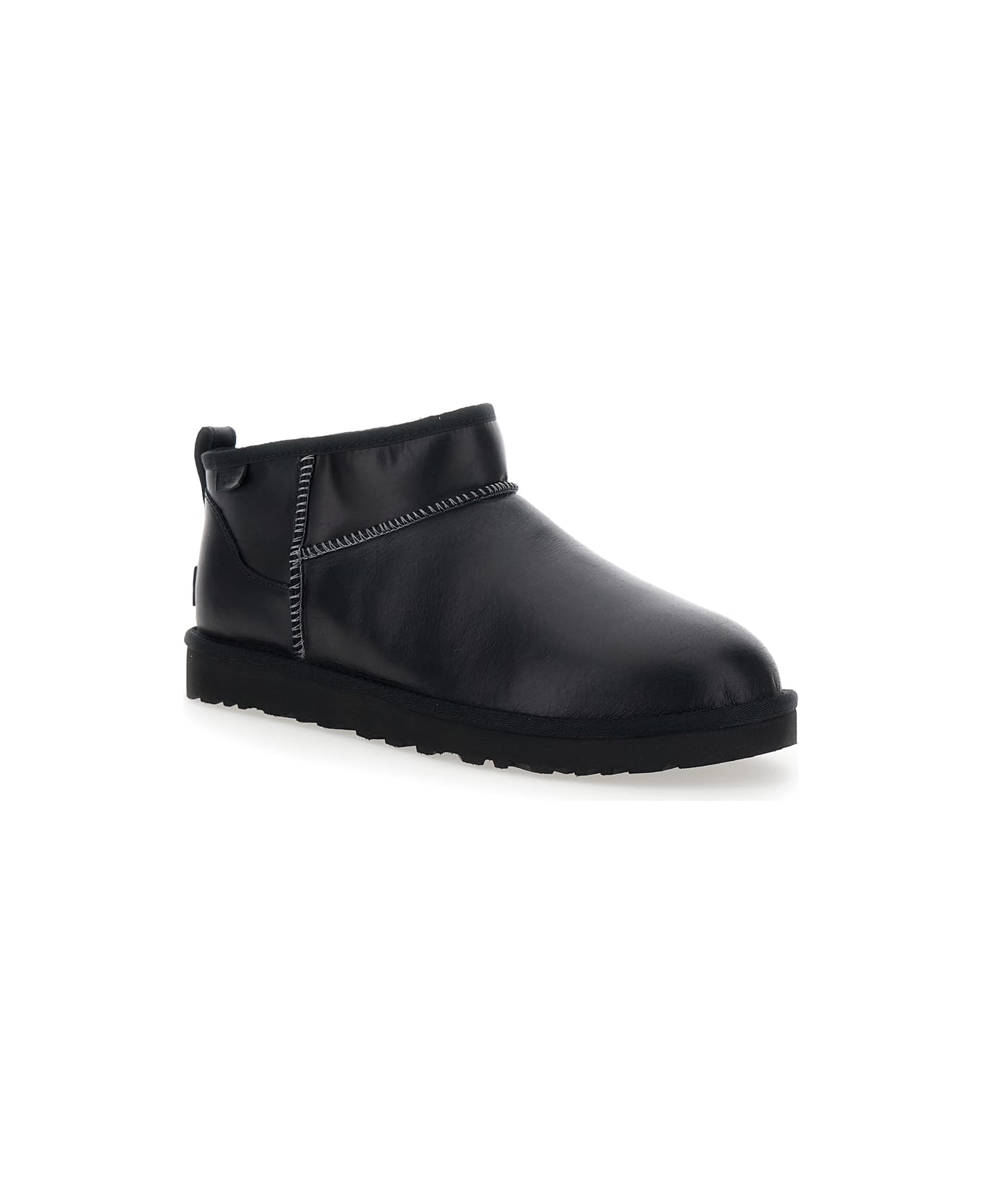 UGG ''classic Ultra Mini' Black Boots In Leather Man - Black