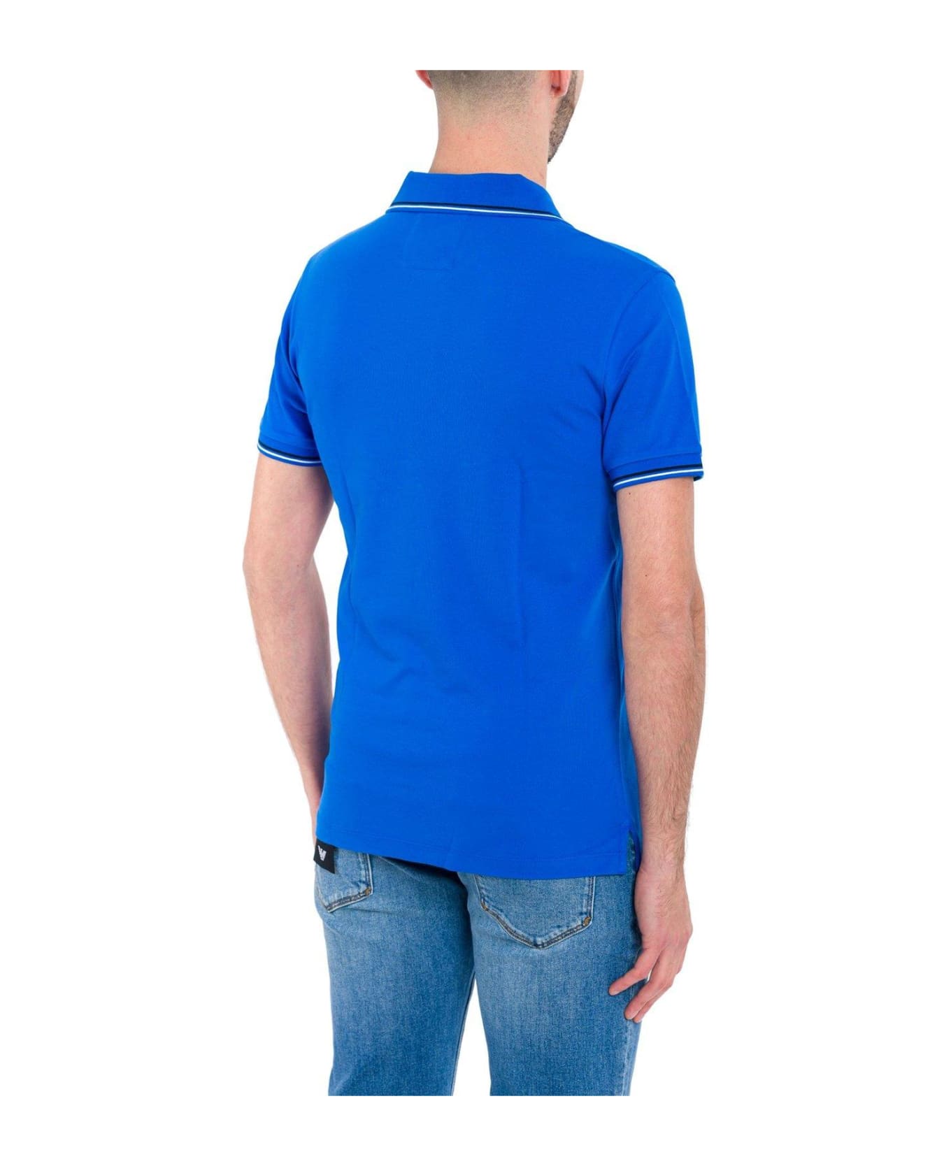 Emporio Armani Logo Detailed Short-sleeved Polo Shirt - Blu Nautico