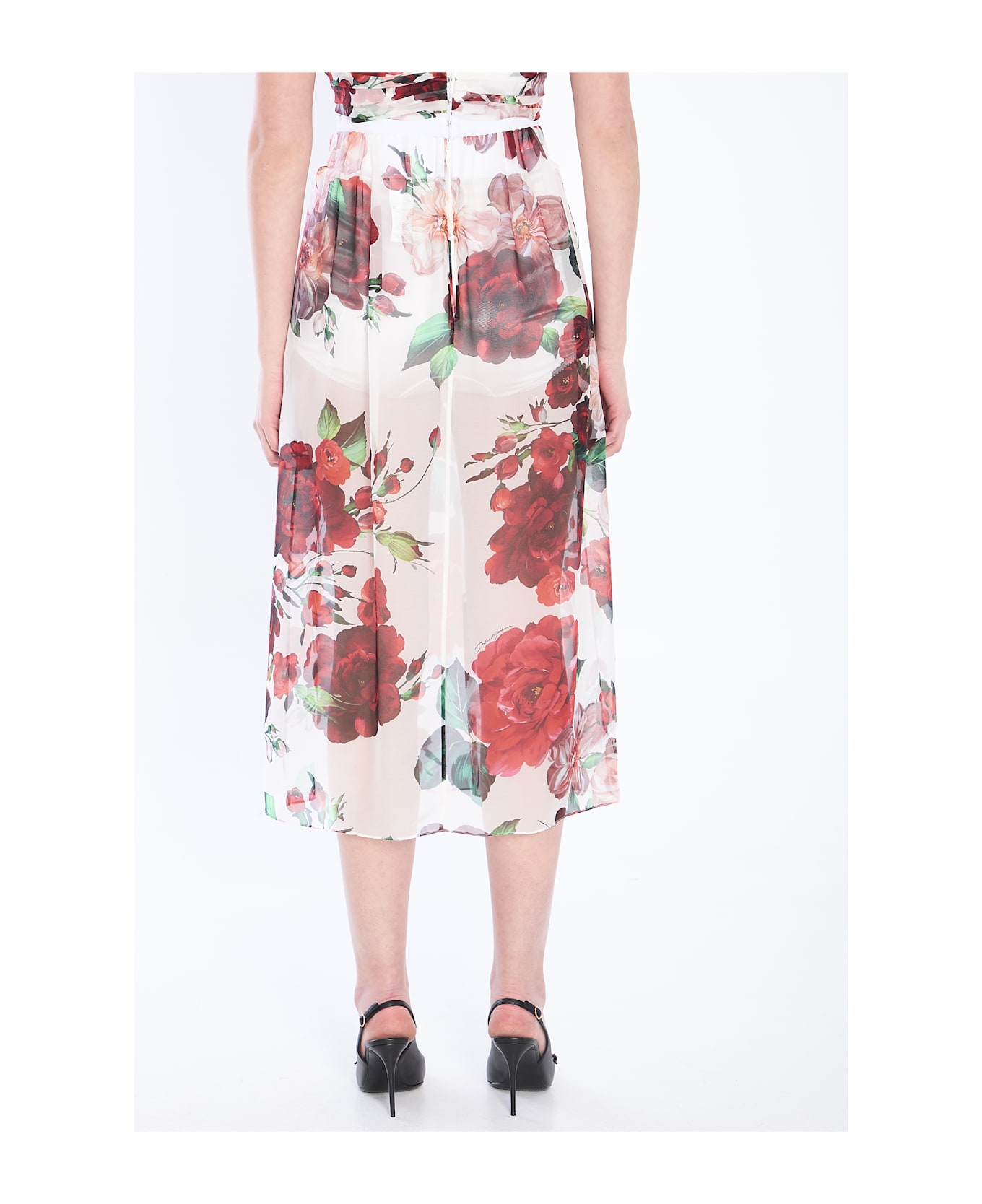 Dolce 
Gabbana Longuette Skirt With Rose Print - WHITE