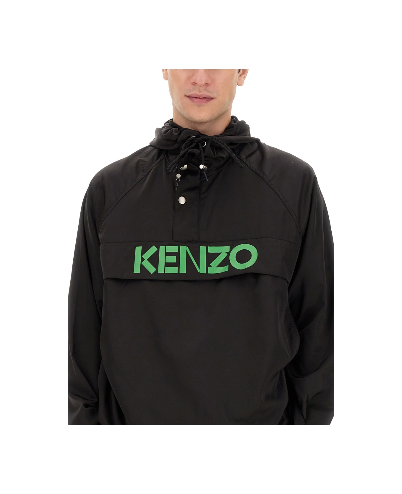 Kenzo Windbreaker With Logo - BLACK