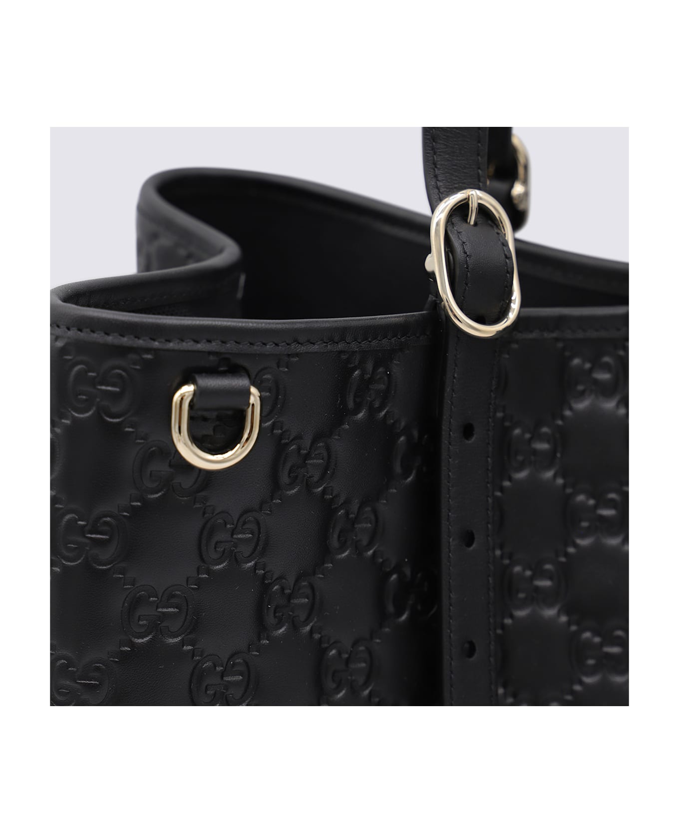 Gucci Black Leather Emblem Big Totes - Black