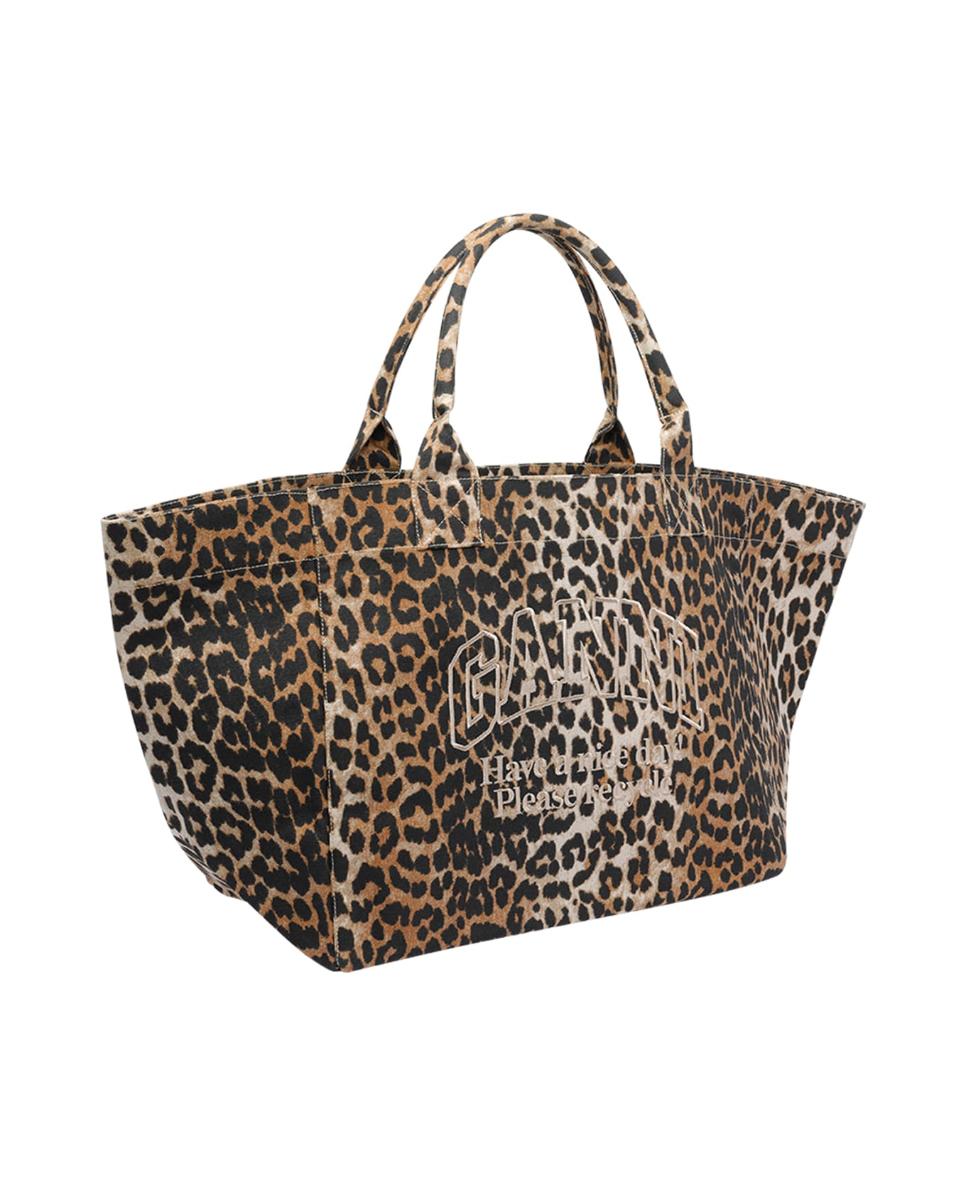 Ganni Xxl Leopard Tote Bag - Brown