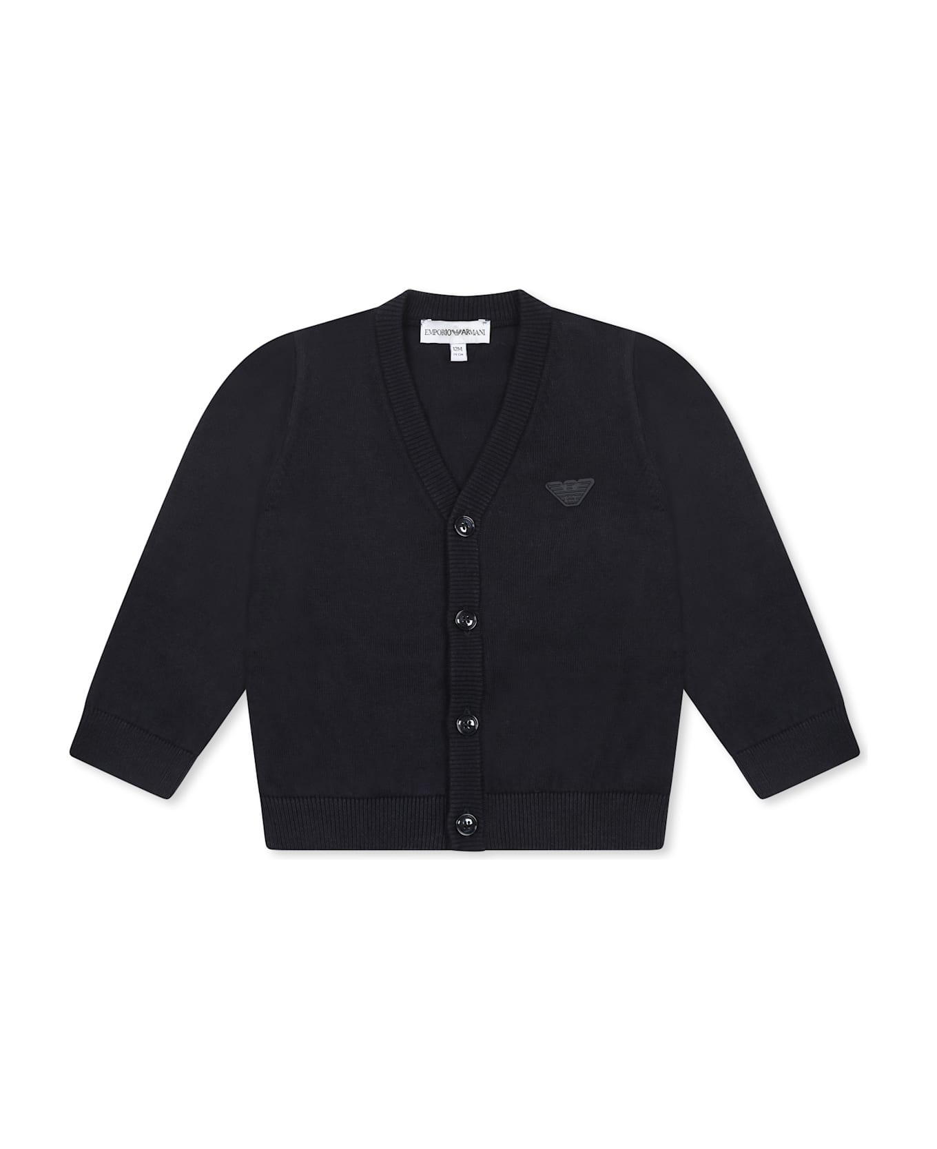 Emporio Armani Blue Cardigan For Baby Boy With Logo - Blue