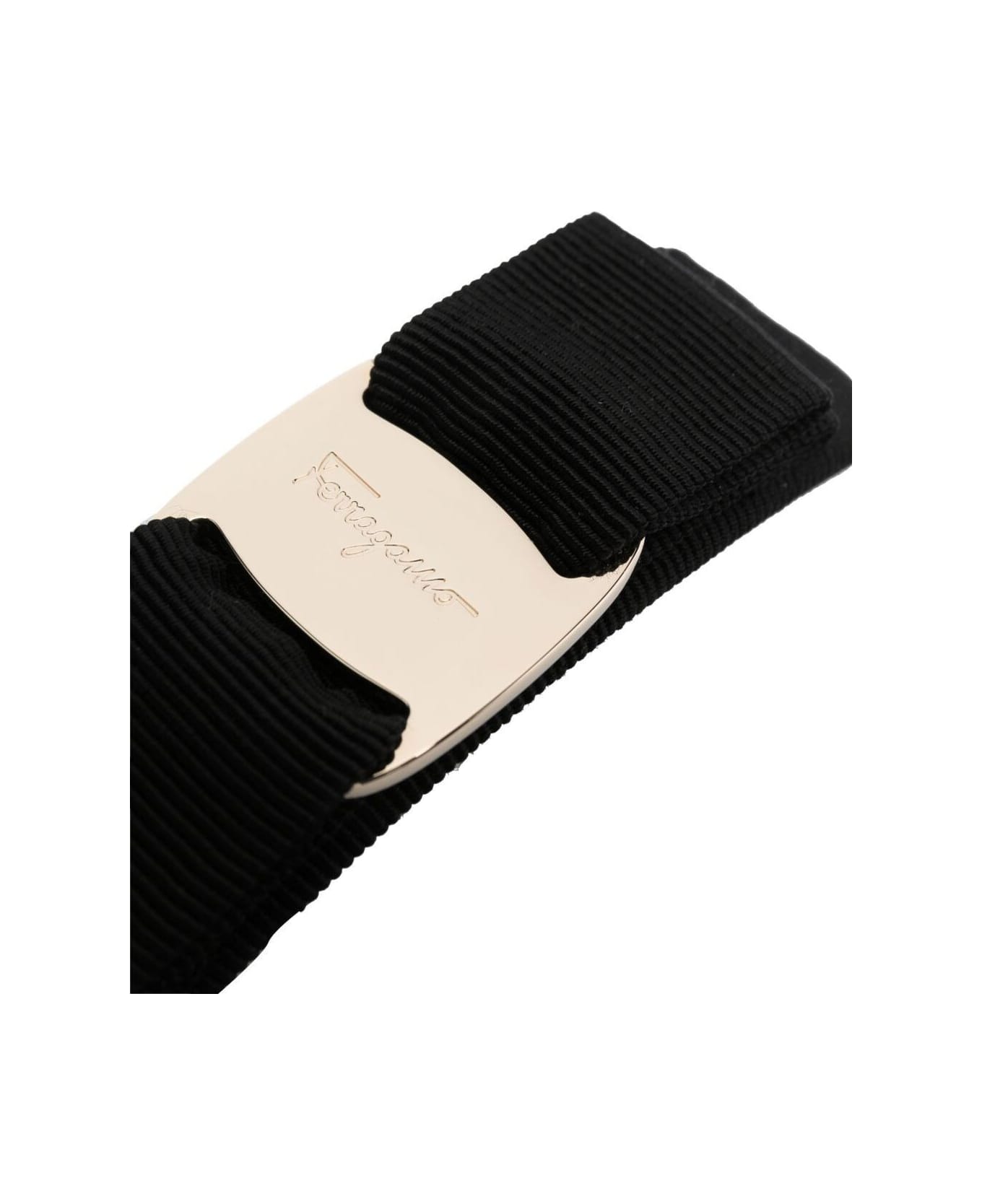 Ferragamo 'vara' Black Hair Pin With Embossed Logo In Cotton Blend Woman - Black ブローチ