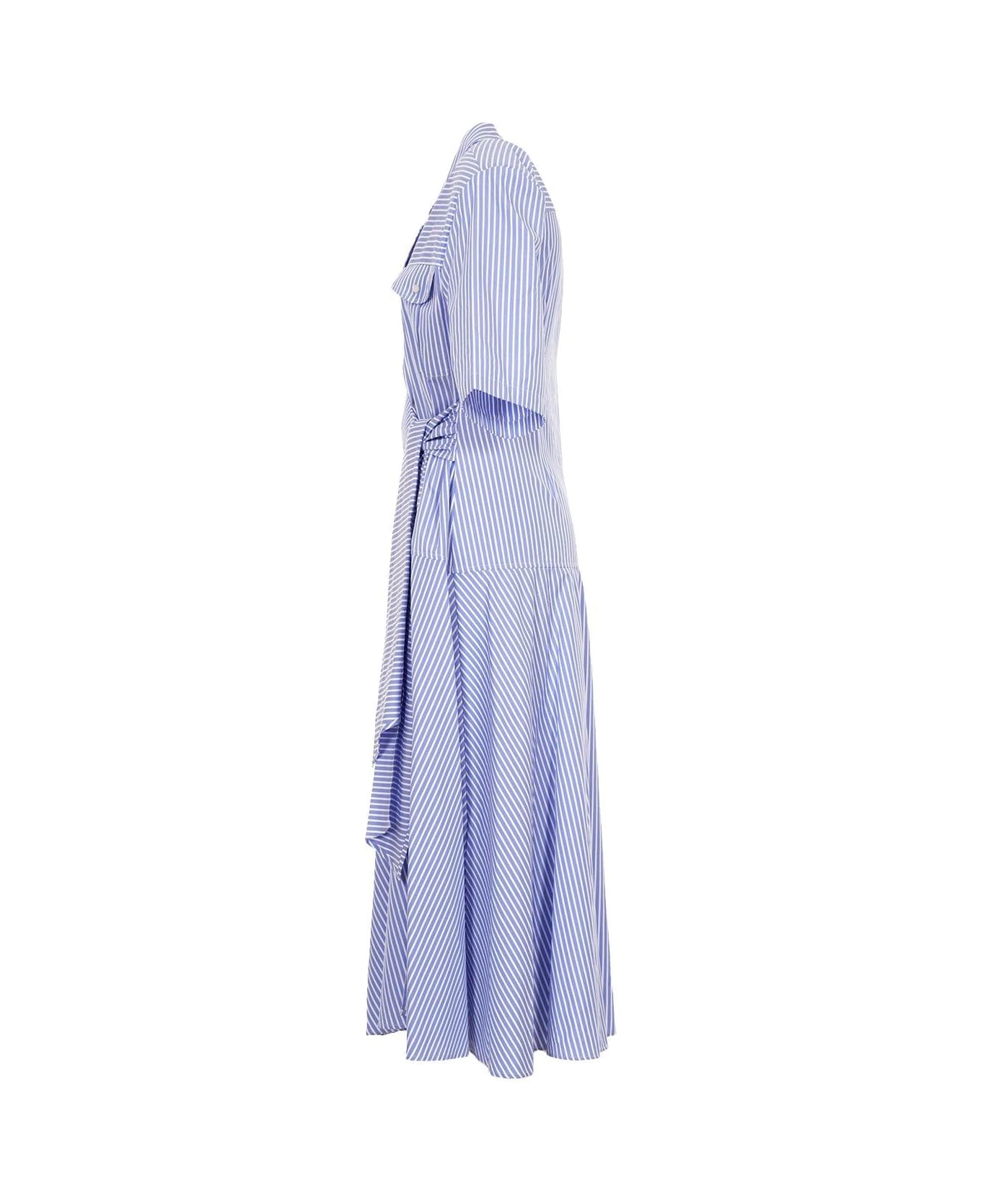 MSGM Bowed Waistline Poplin Midi Dress - Blue