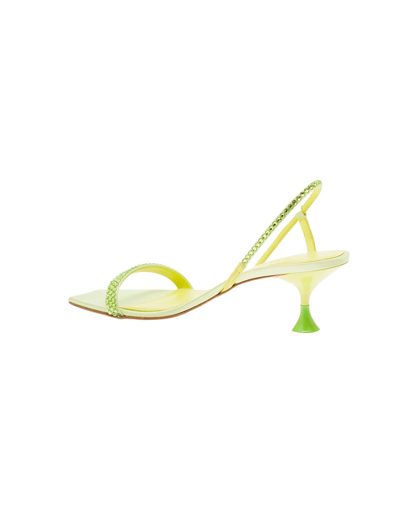 3JUIN 'eloise' Green Sandals With Rhinestone Embellishment And Spool Heel In Viscose Blend Woman - Yellow